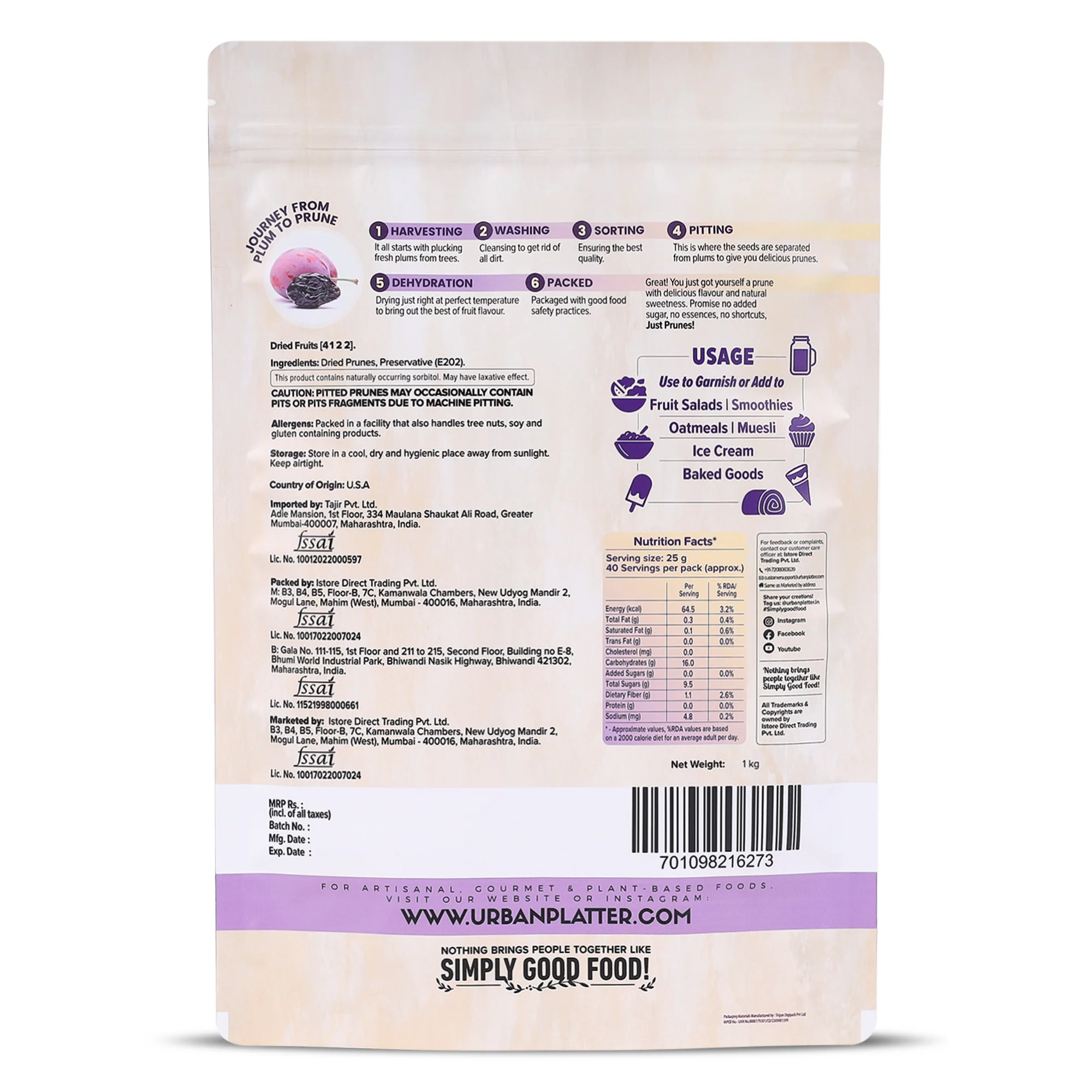 Pitted California Prunes, 1Kg (Dried Plums | Unsweetened | Rich in fibre | Great for Digestion) - Image 2