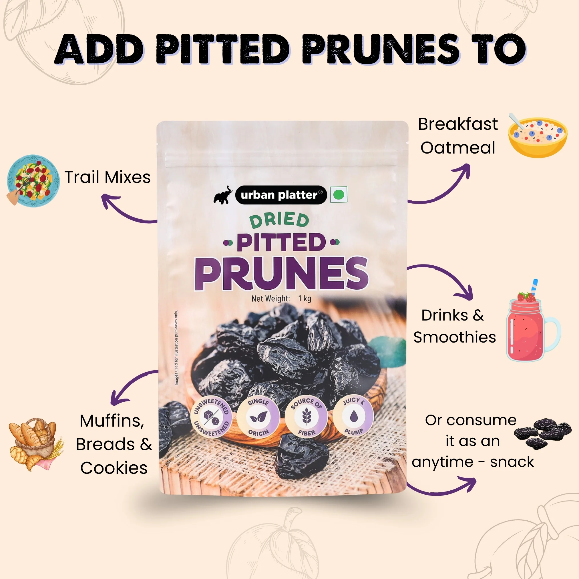 Pitted California Prunes, 1Kg (Dried Plums | Unsweetened | Rich in fibre | Great for Digestion) - Image 6