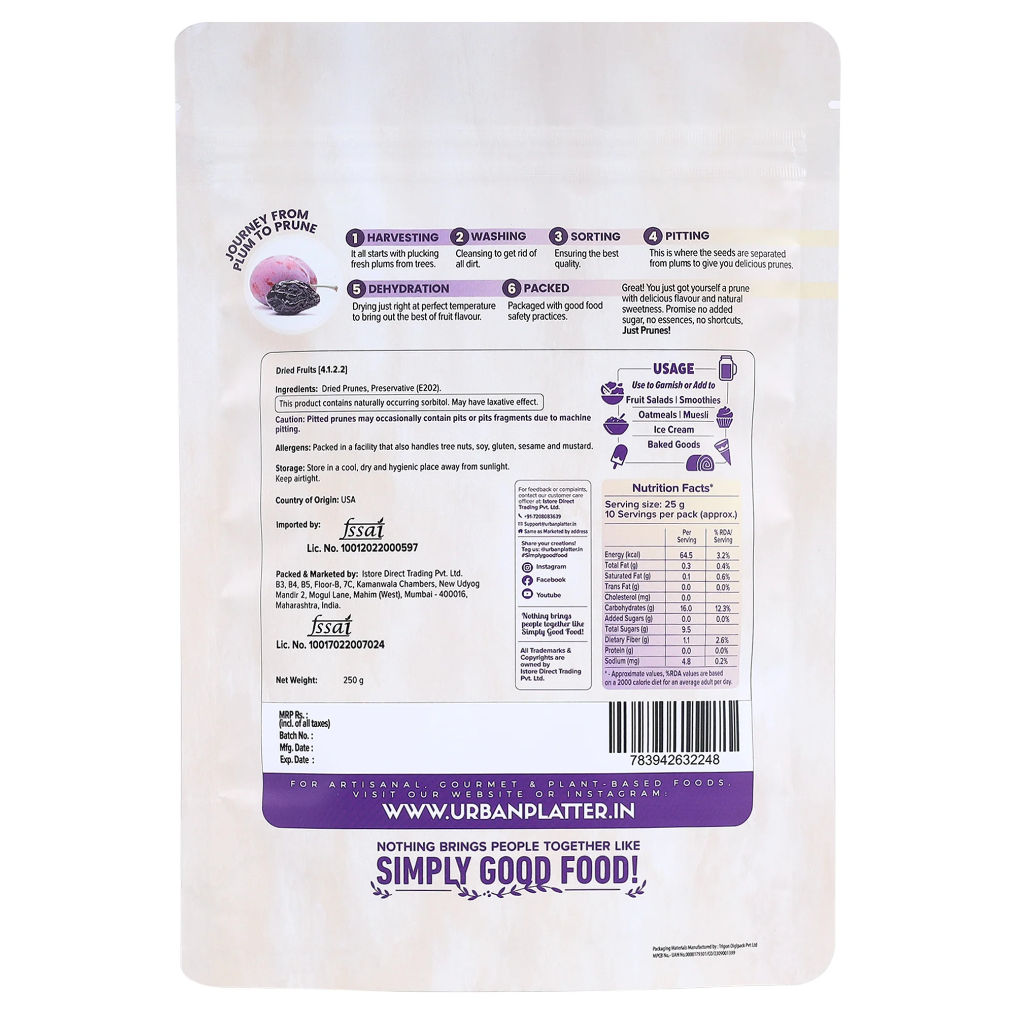 Pitted California Prunes, 250g (Dried Plums | Unsweetened | Rich in fibre | Great for Digestion) - Image 2