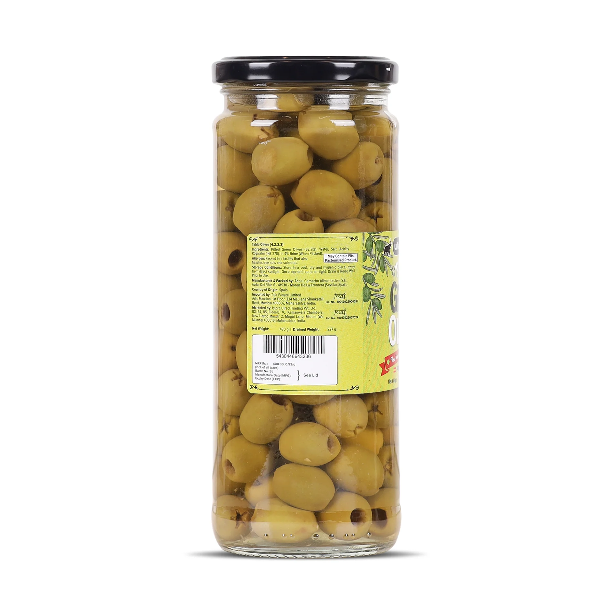 Pitted Green Spanish Olives, 430g (Whole & Seedless | Crisp & Tangy Mediterranean Flavour | Great for Salads, Mezze, Sandwiches & Snacking) - Image 2