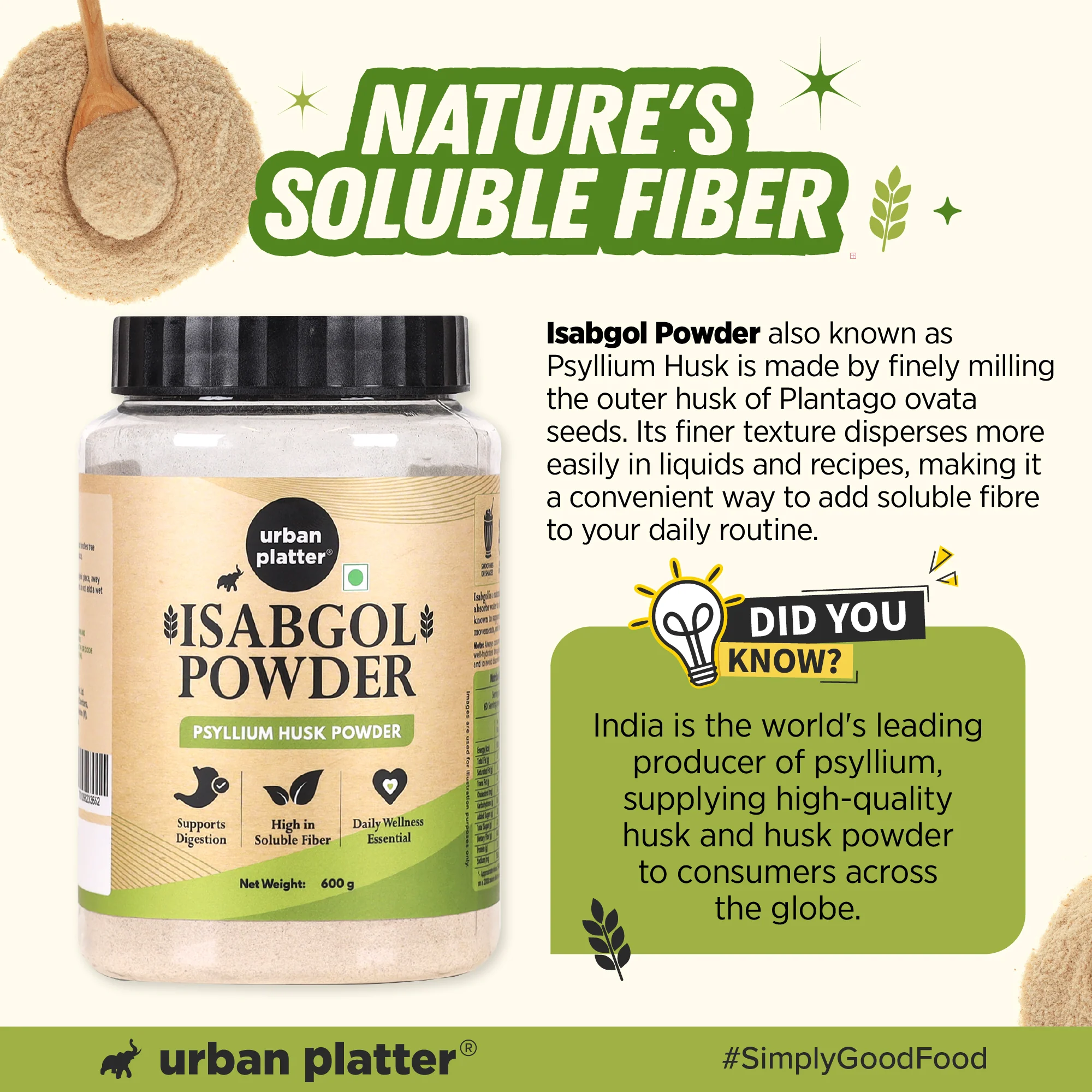 Isabgol Powder, 600g (Finely Milled Psyllium Husk, Rich in Dietary Fibre, Supports Digestive Health, Nature's Soluble Fibre) - Image 5