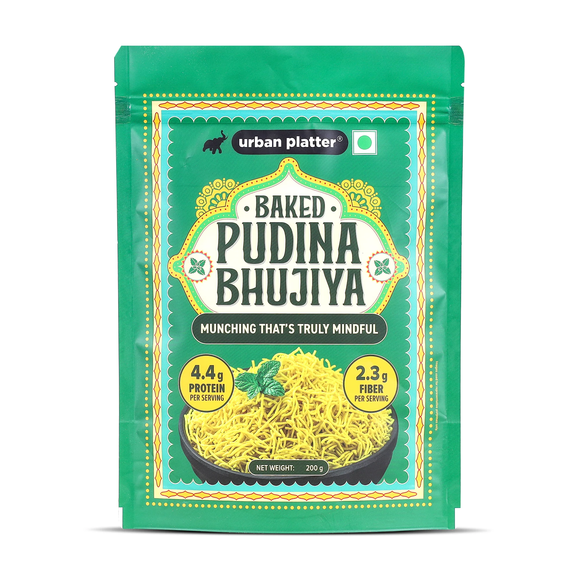 Pudina Baked Bhujiya, 200g (Better-For-You Bhujia with 4.4g, Protein & 2.3g, Fiber per Serve, Baked Not Fried)