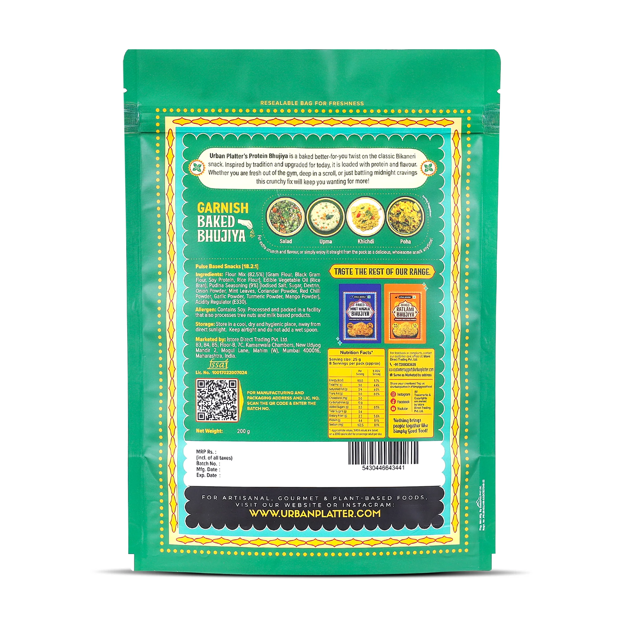Pudina Baked Bhujiya, 200g (Better-For-You Bhujia with 4.4g, Protein & 2.3g, Fiber per Serve, Baked Not Fried) - Image 2