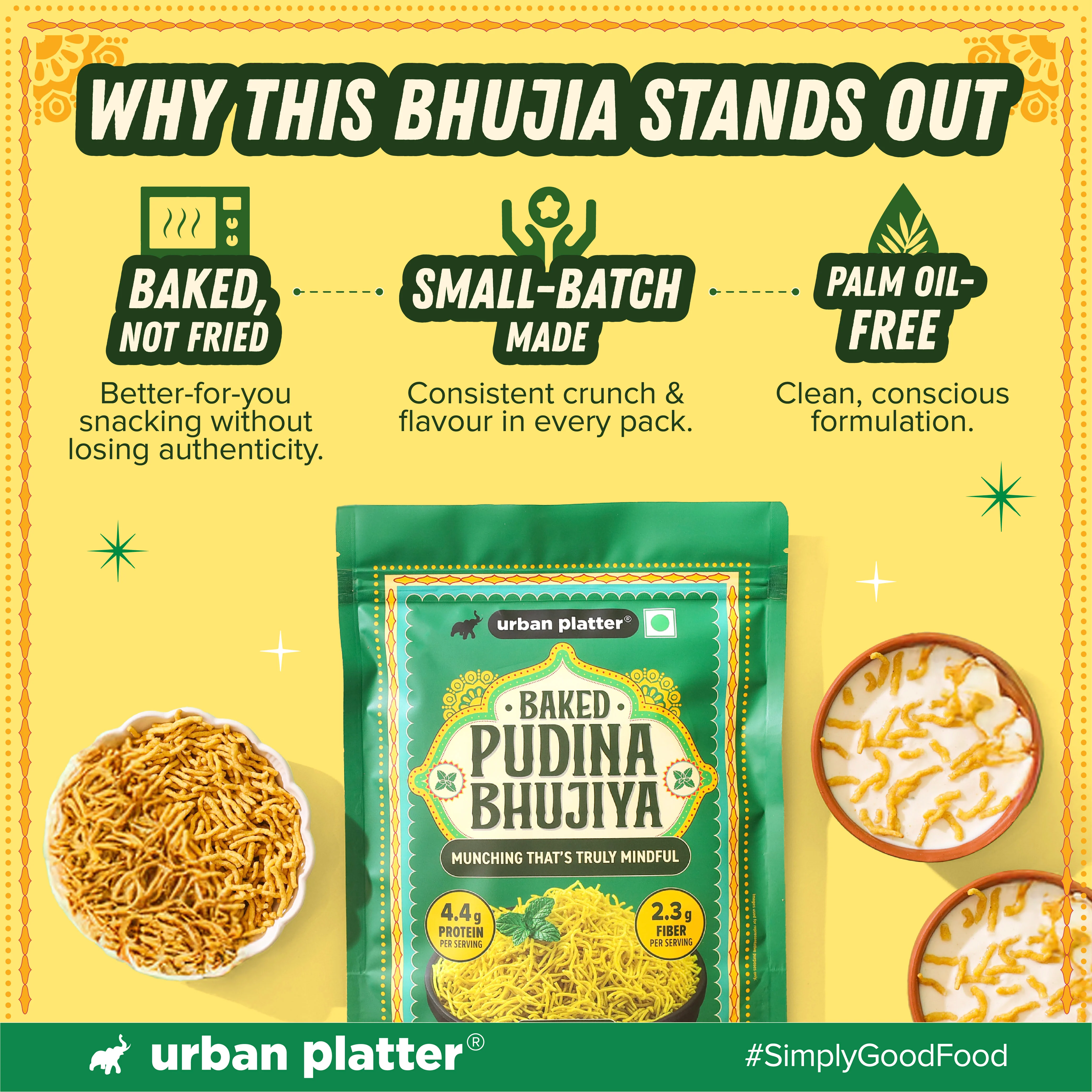 Pudina Baked Bhujiya, 200g (Better-For-You Bhujia with 4.4g, Protein & 2.3g, Fiber per Serve, Baked Not Fried) - Image 3