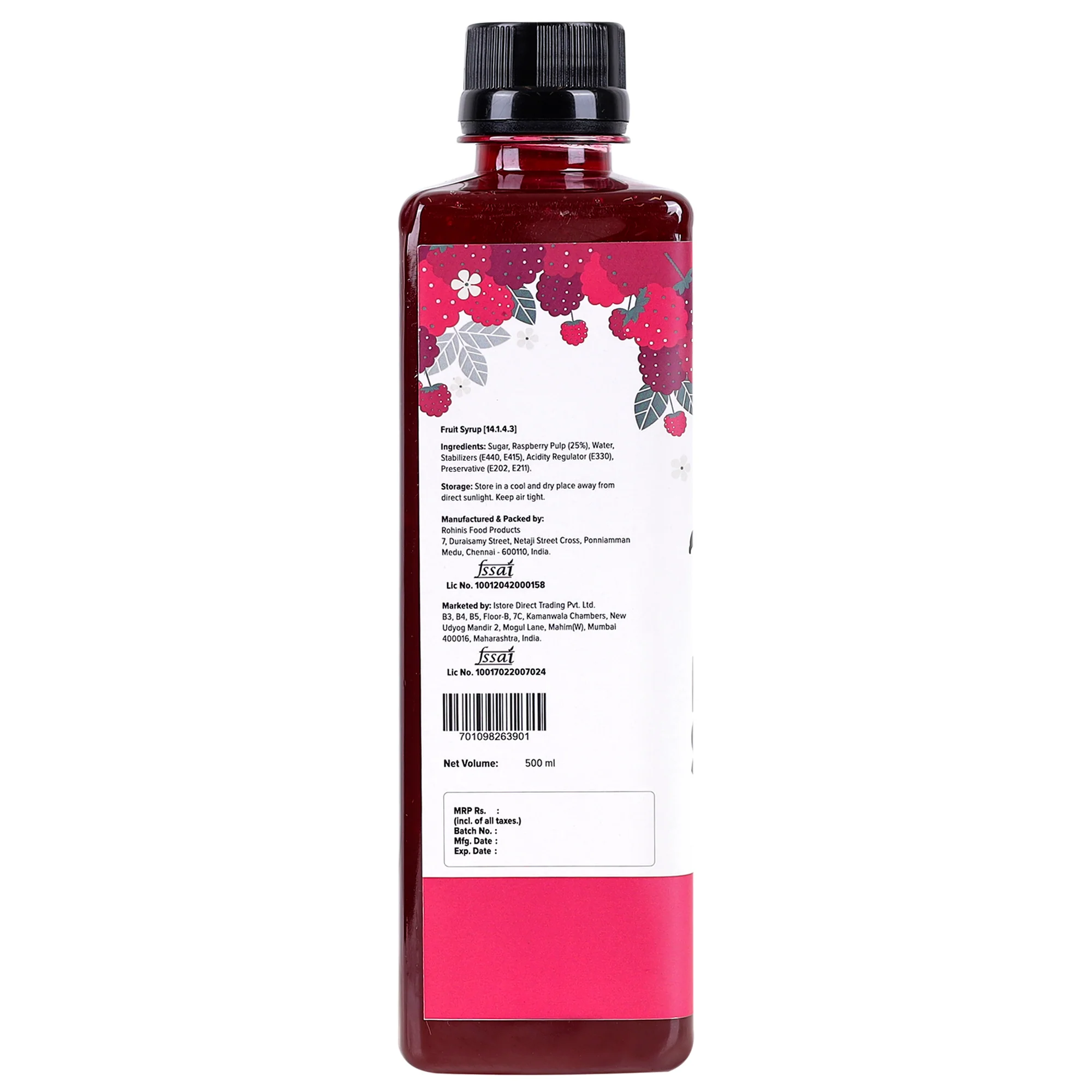 Raspberry Syrup, 500ml (Plant-based, Thick, Made From Real Fruits) - Image 2