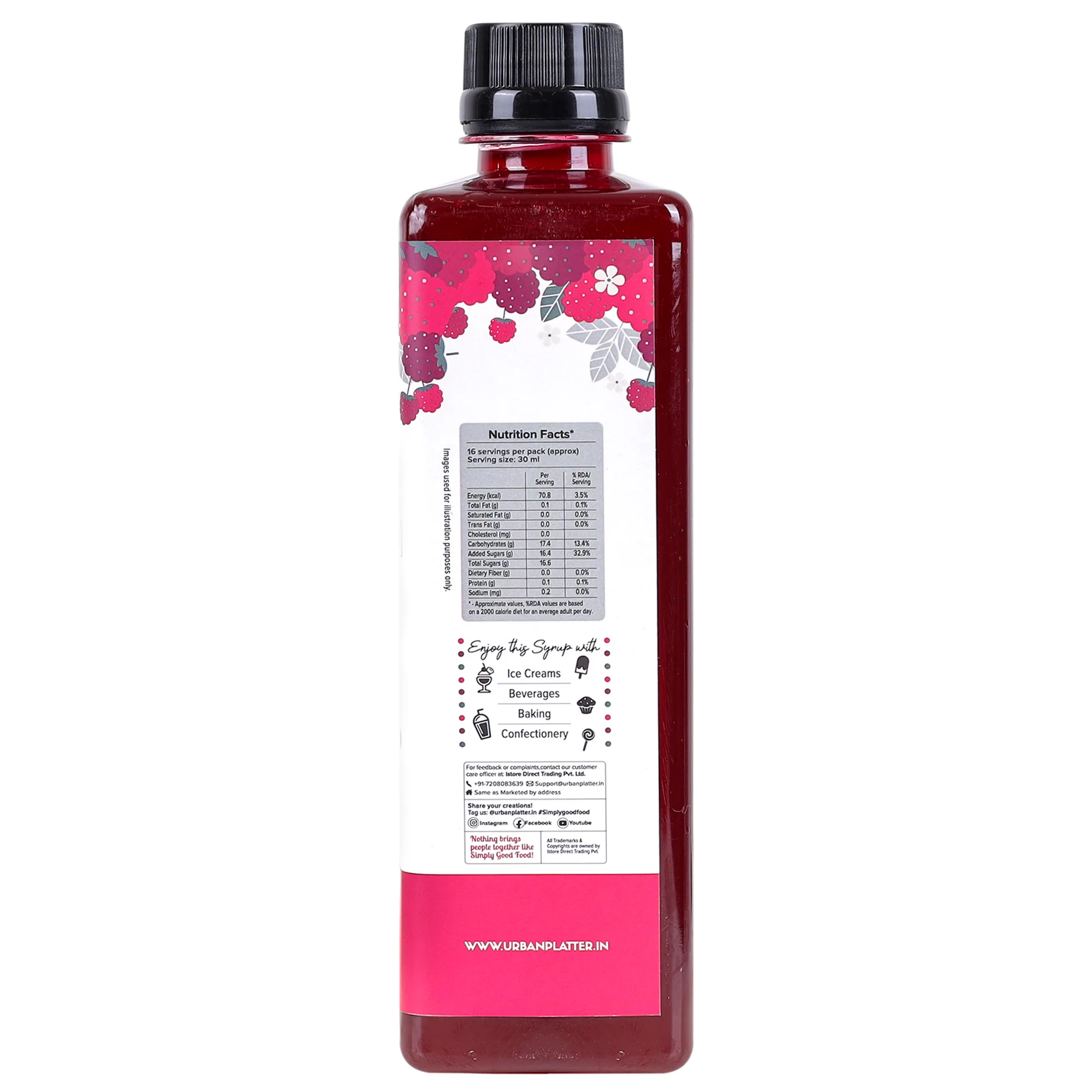 Raspberry Syrup, 500ml (Plant-based, Thick, Made From Real Fruits) - Image 3