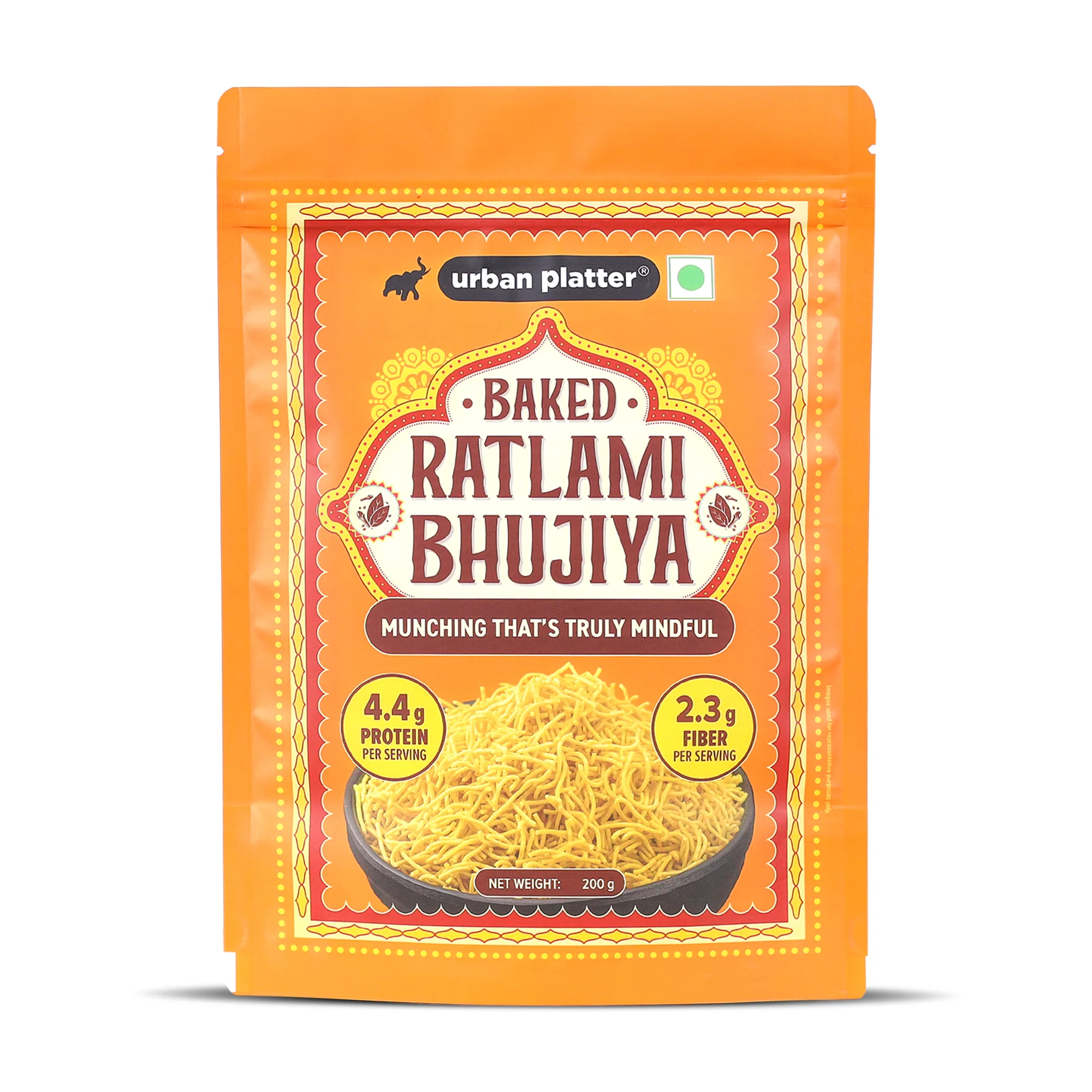 Ratlami Baked Bhujiya, 200g (Better-For-You Bhujia with 4.4g, Protein & 2.3g, Fiber per Serve, Baked Not Fried)