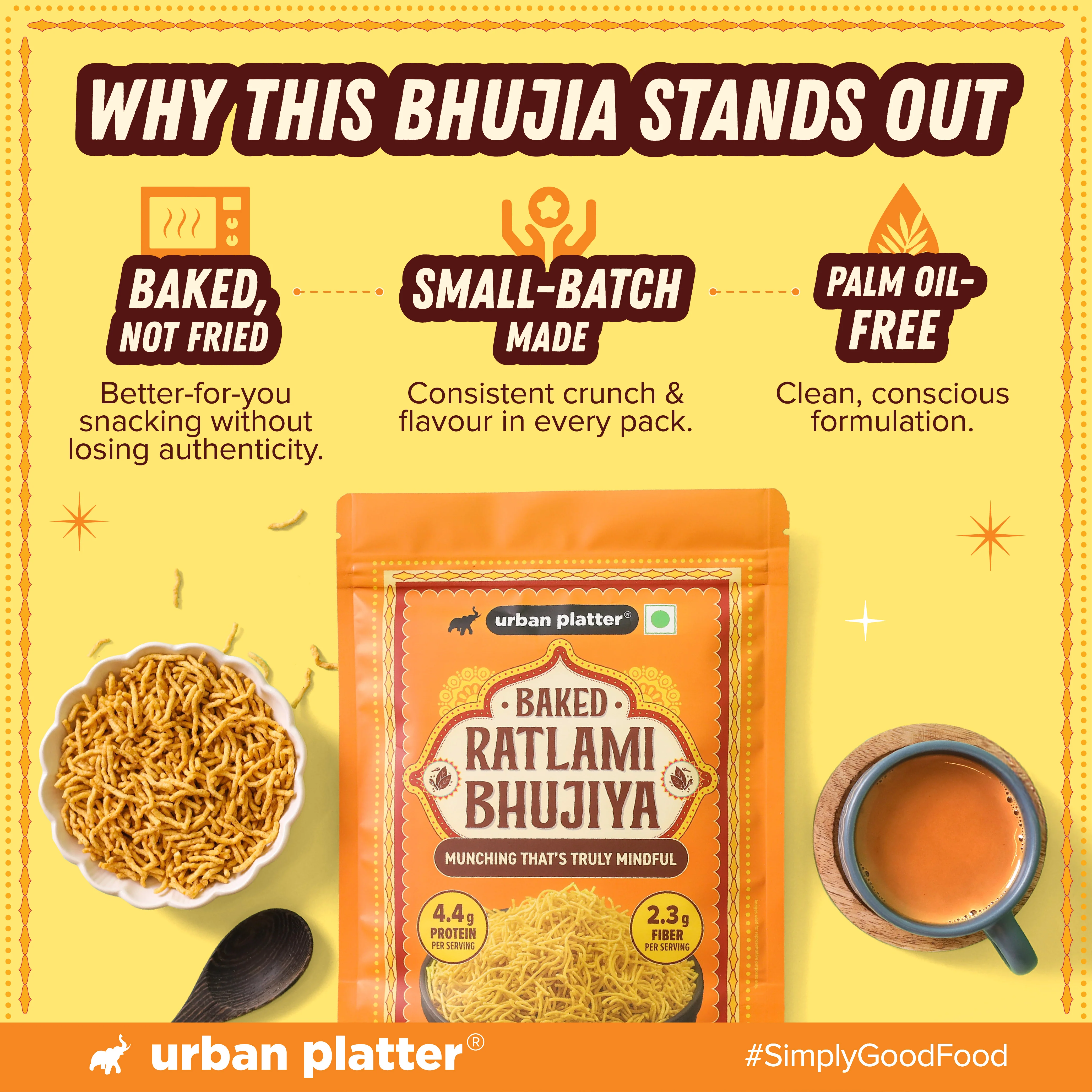 Ratlami Baked Bhujiya, 200g (Better-For-You Bhujia with 4.4g, Protein & 2.3g, Fiber per Serve, Baked Not Fried) - Image 4