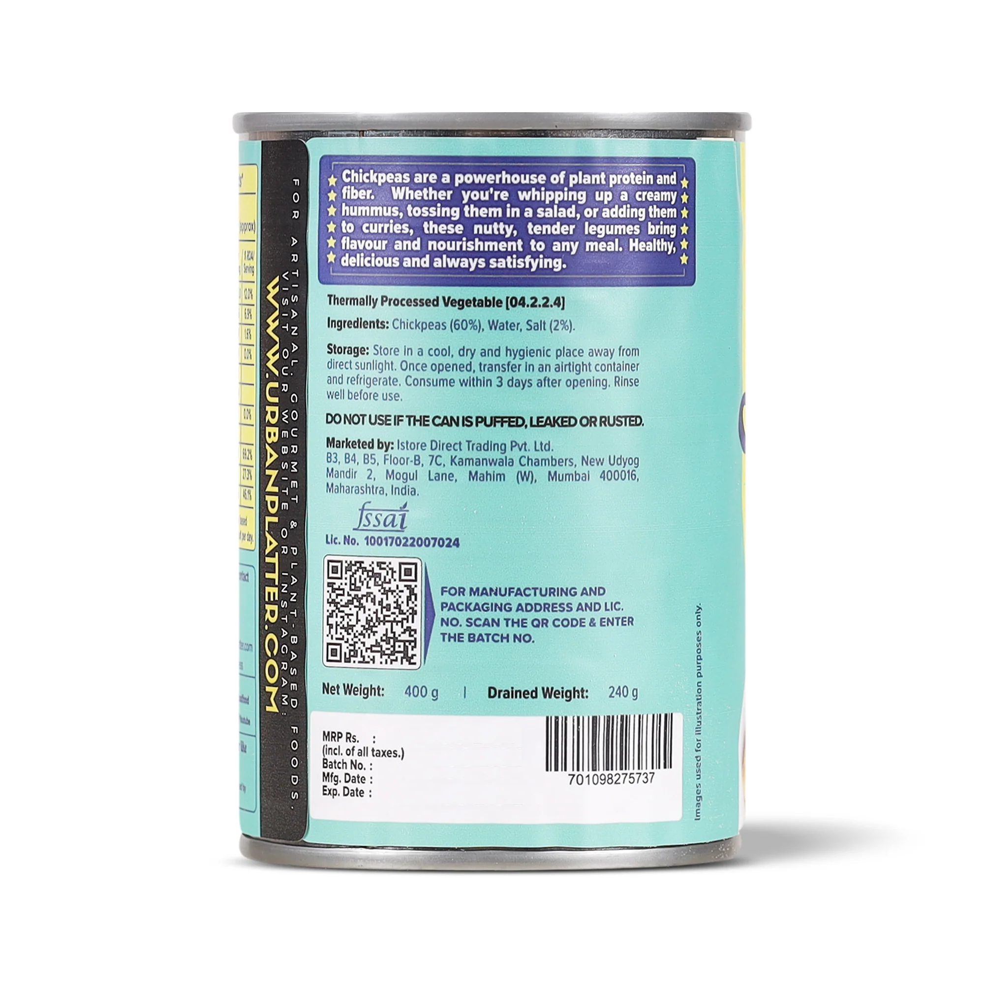 Ready To Use Chickpeas in Brine, 400g (Canned, Drained Weight 240g) - Image 2