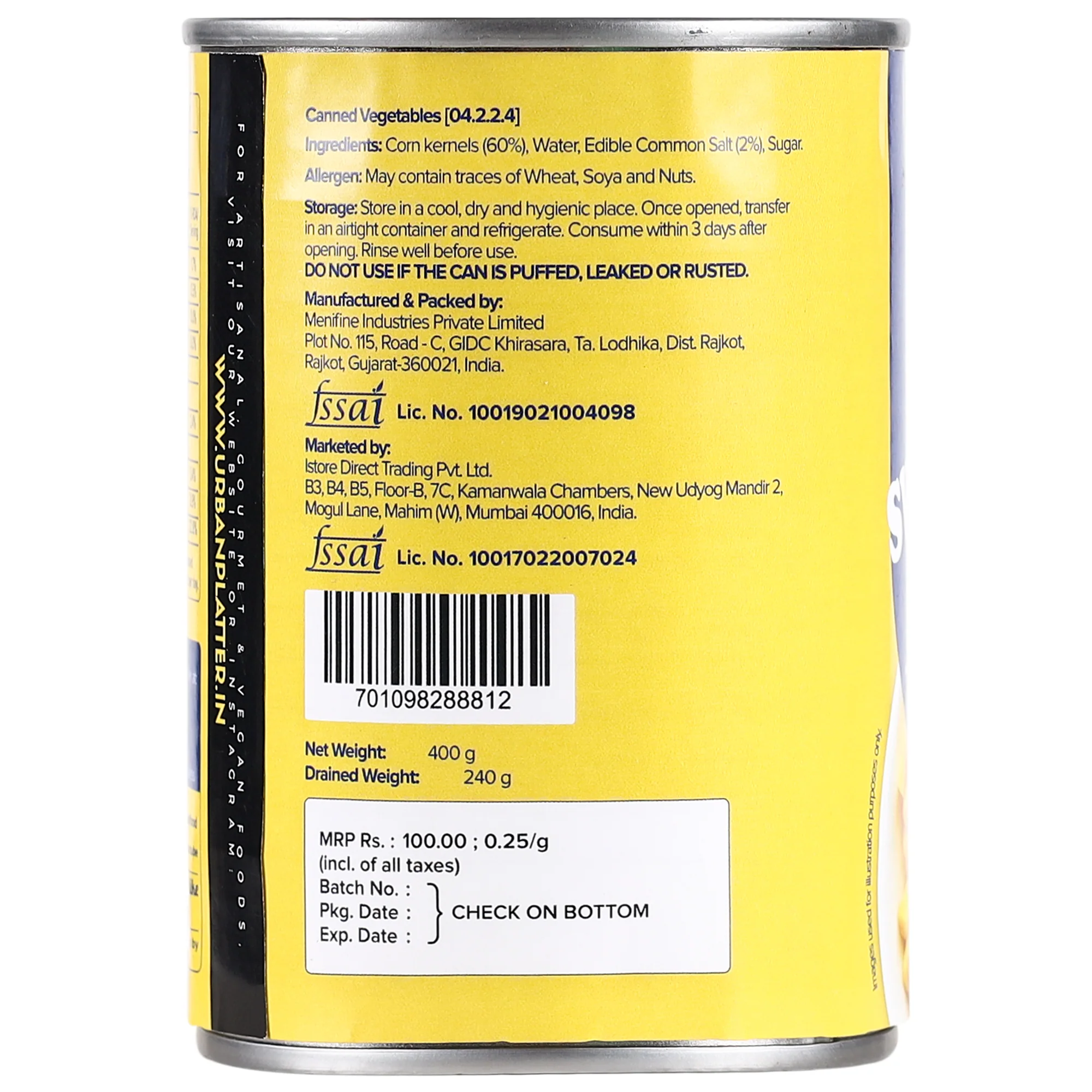 Ready to Use Sweet Corn Kernels in Brine, 400g (Drained Weight 240g) - Image 2