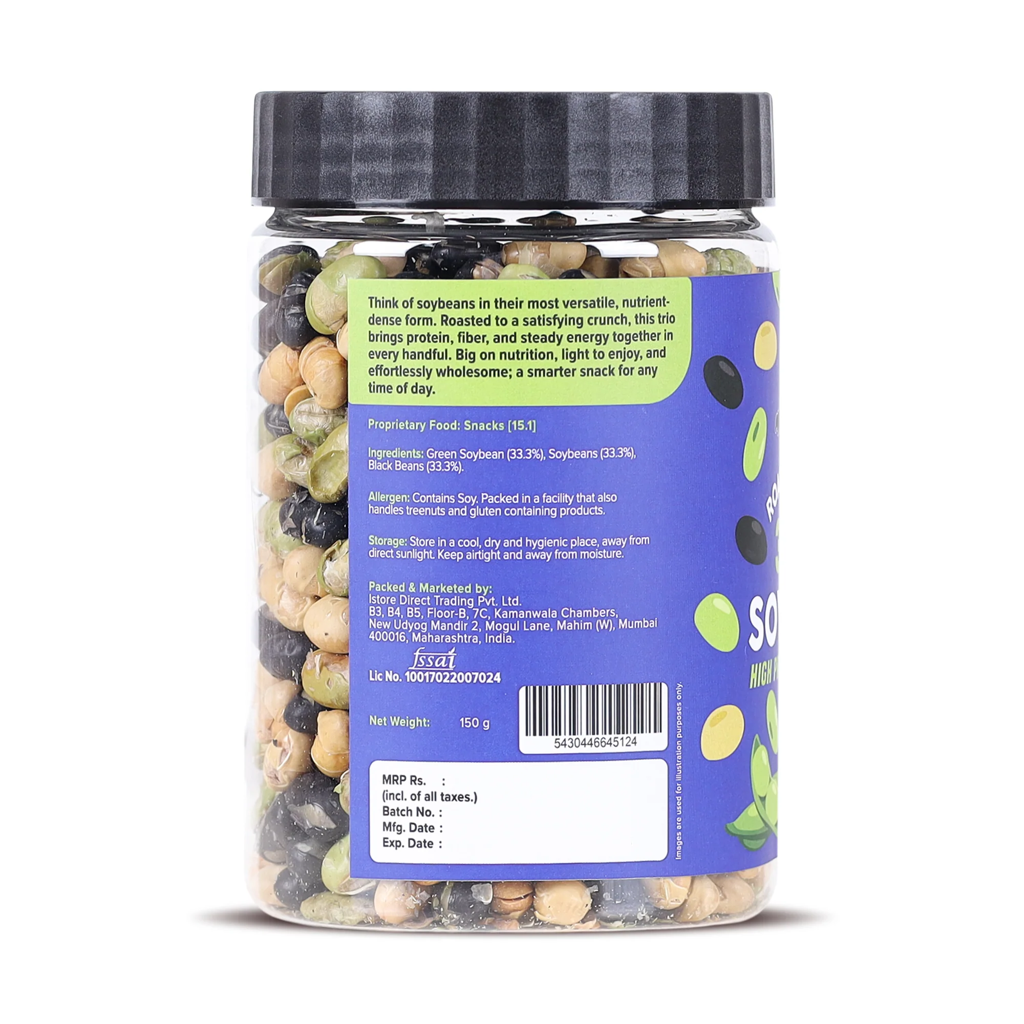 Roasted Salted 3-in-1 Soybean, 150g (44% Protein, 17% Fiber, Lightly Salted Green Edamame, Black & White Soybean, Highest Plant Protein Supersnack) - Image 2