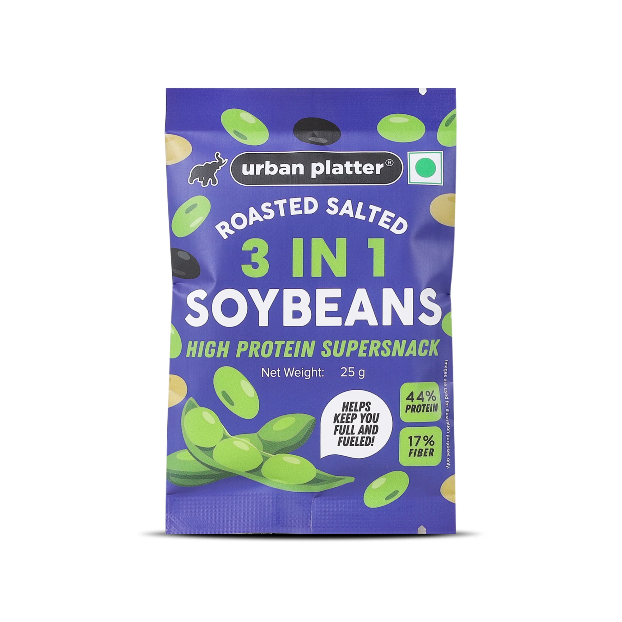 Roasted Salted 3-in-1 Soybean, 25g (44% Protein, 17% Fiber, Lightly Salted Green, Black & White Soybeans, Highest Plant Protein Supersnack)