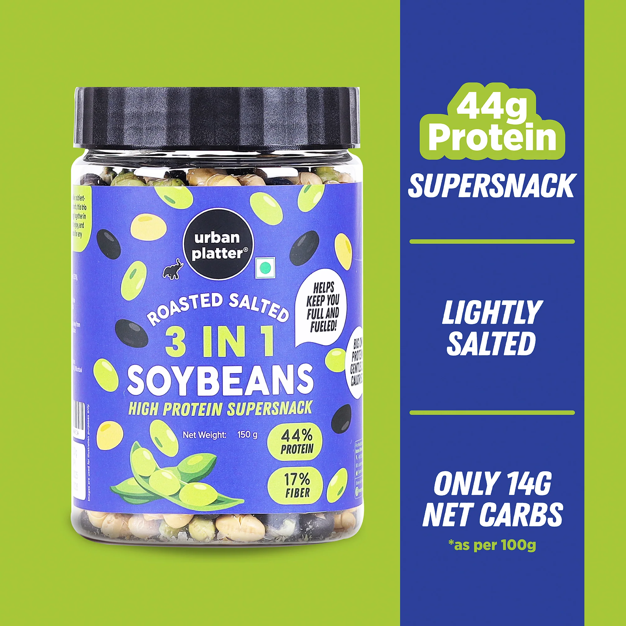 Roasted Salted 3-in-1 Soybean, 150g (44% Protein, 17% Fiber, Lightly Salted Green Edamame, Black & White Soybean, Highest Plant Protein Supersnack) - Image 9