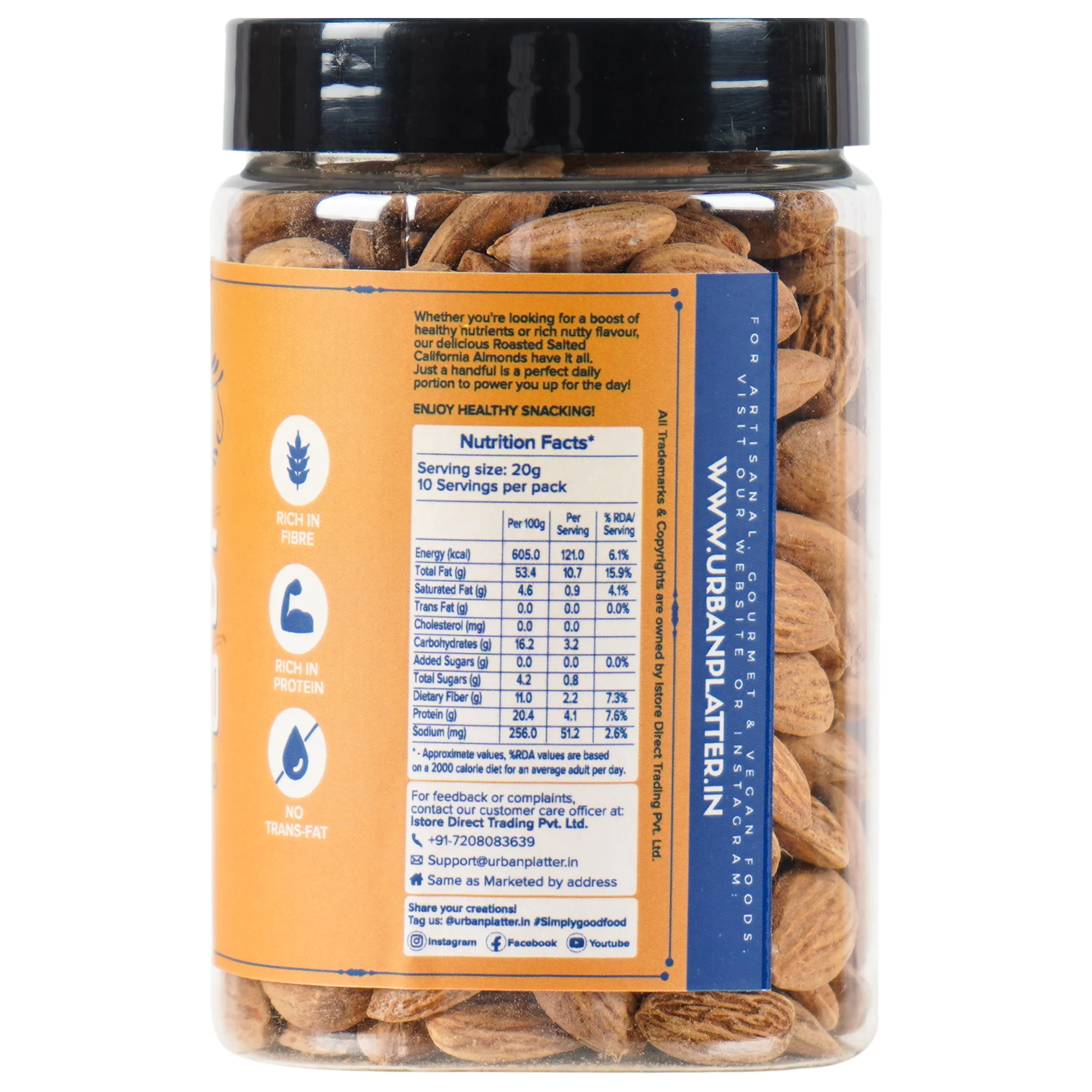 Roasted Salted California Almonds, 200g (Premium California Almonds seasoned with Pink salt, Rich in Fiber & Protein,Trail Mixes, Desserts, Ice creams, Baked Goods) - Image 3
