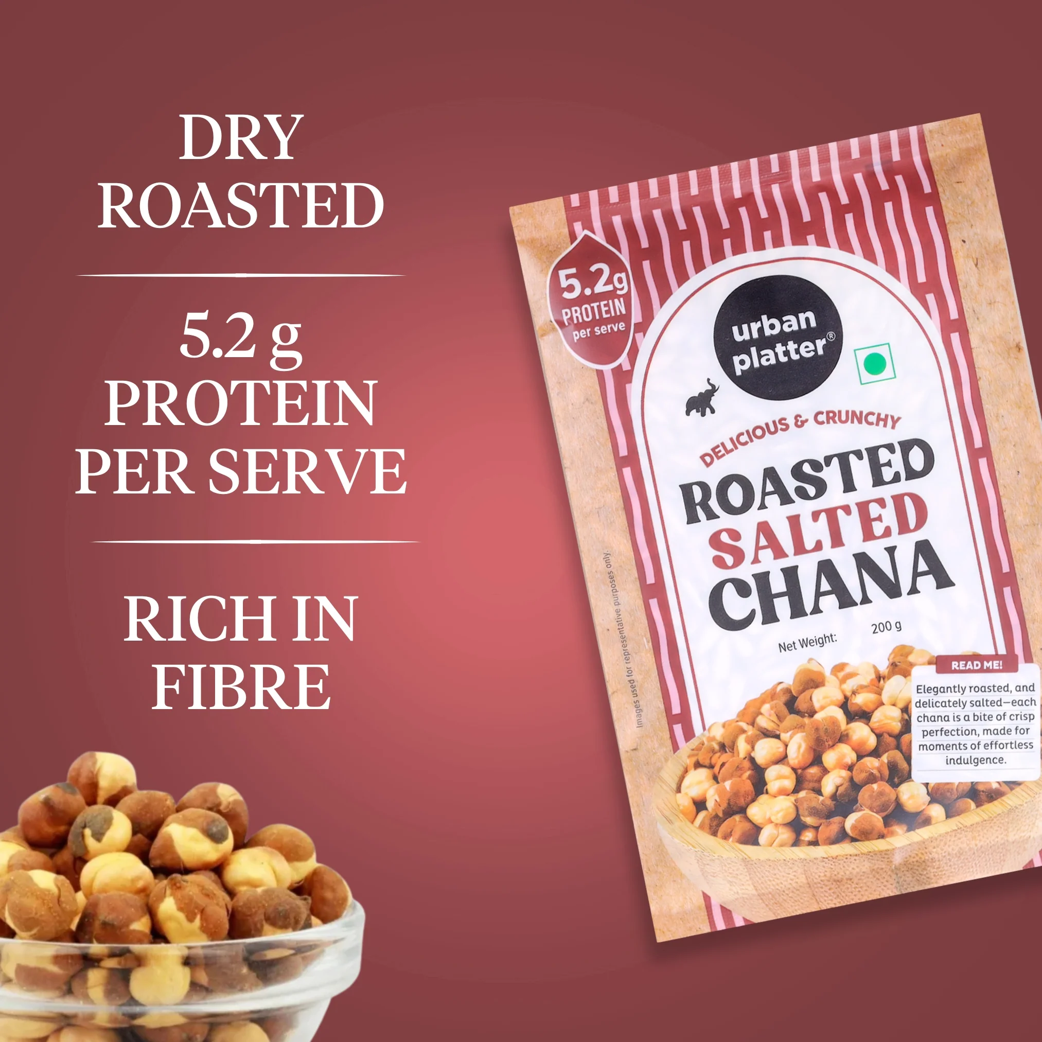 Roasted Salted Chana, 200g (With Skin | Vacuum Packed | Protein-packed Healthy Snacking) - Image 4