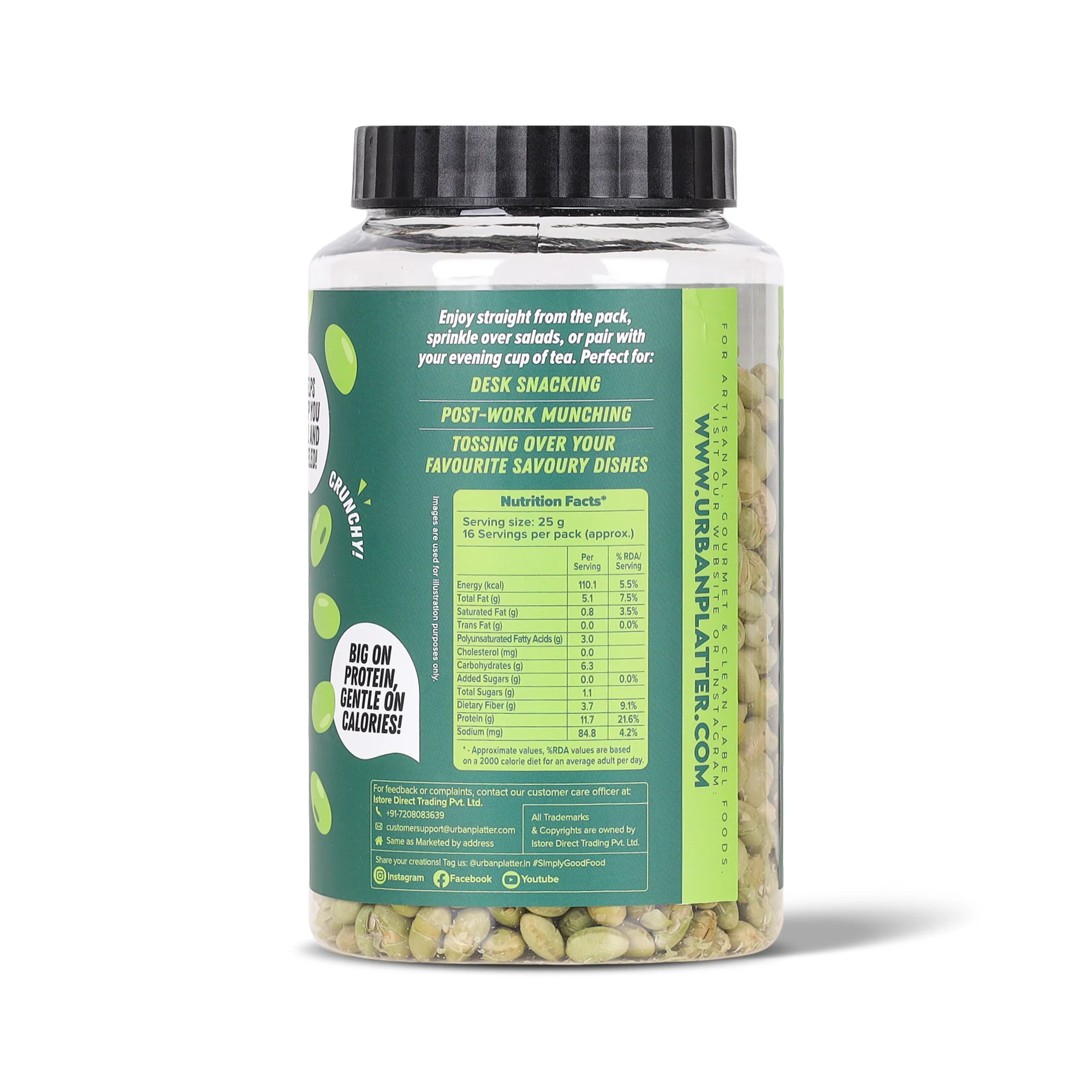 Roasted Salted Edamame, 400g (46% Protein, 14% Fiber, Lightly Salted Young Green Soybeans, Highest Plant Protein Supersnack) - Image 3