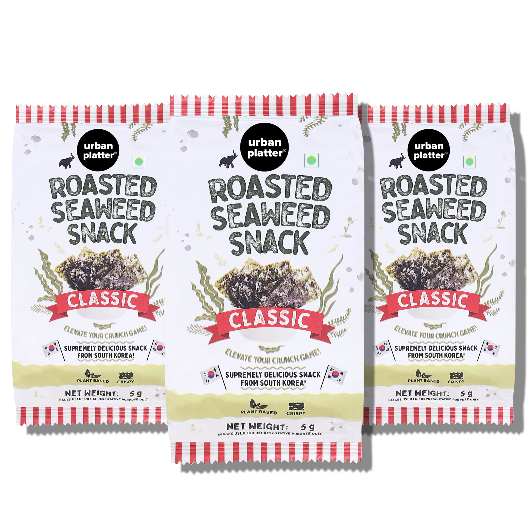 Roasted Seaweed Snack - Classic Sea Salt, 5g (Pack of 3, Ready to eat snack | Sugar Free | Crispy Umami Nori Chips)