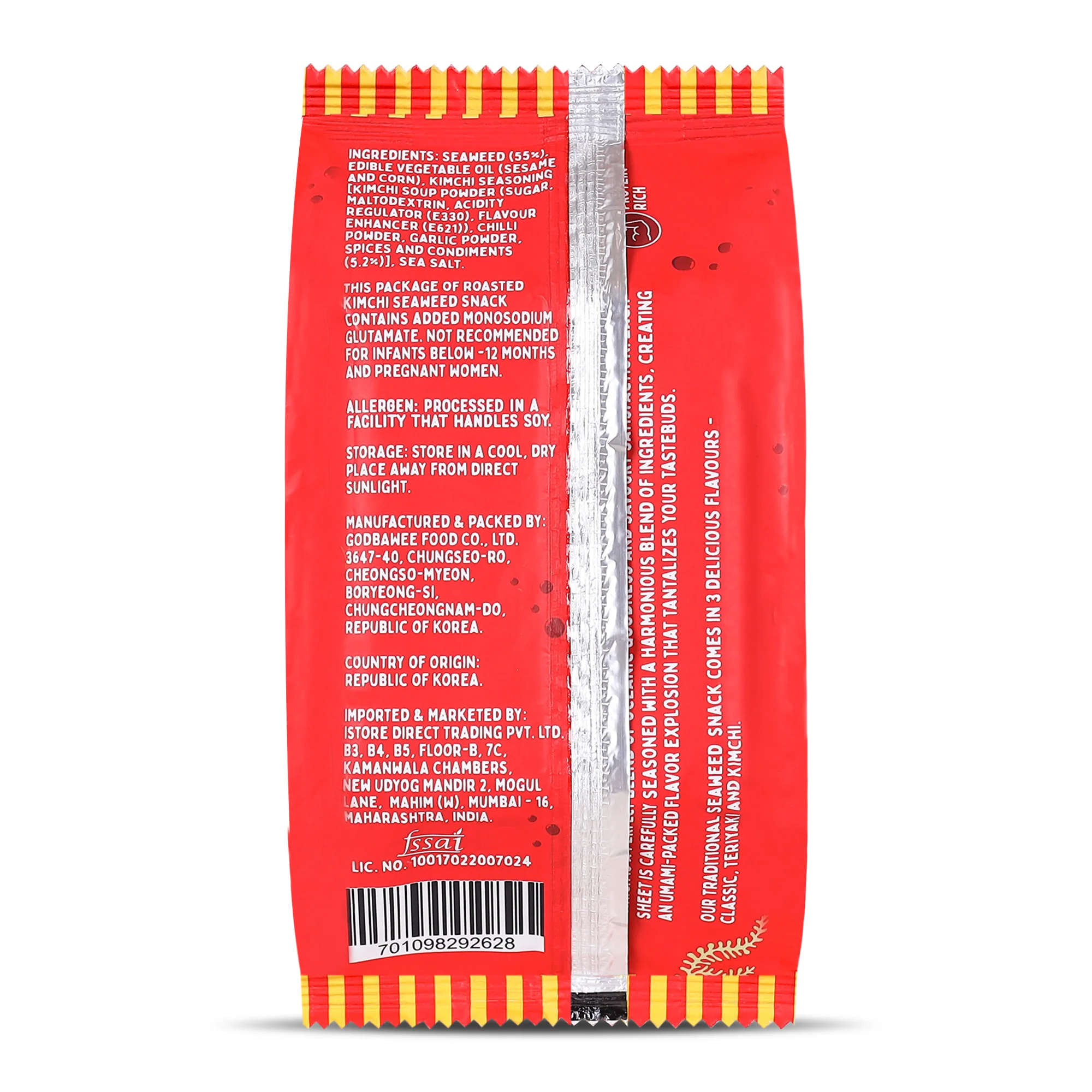 Roasted Seaweed Snack - Kimchi, 5g (Pack of 3, Ready to eat snack | Crispy Umami Nori Chips | Spicy Kimchi Flavour) - Image 2