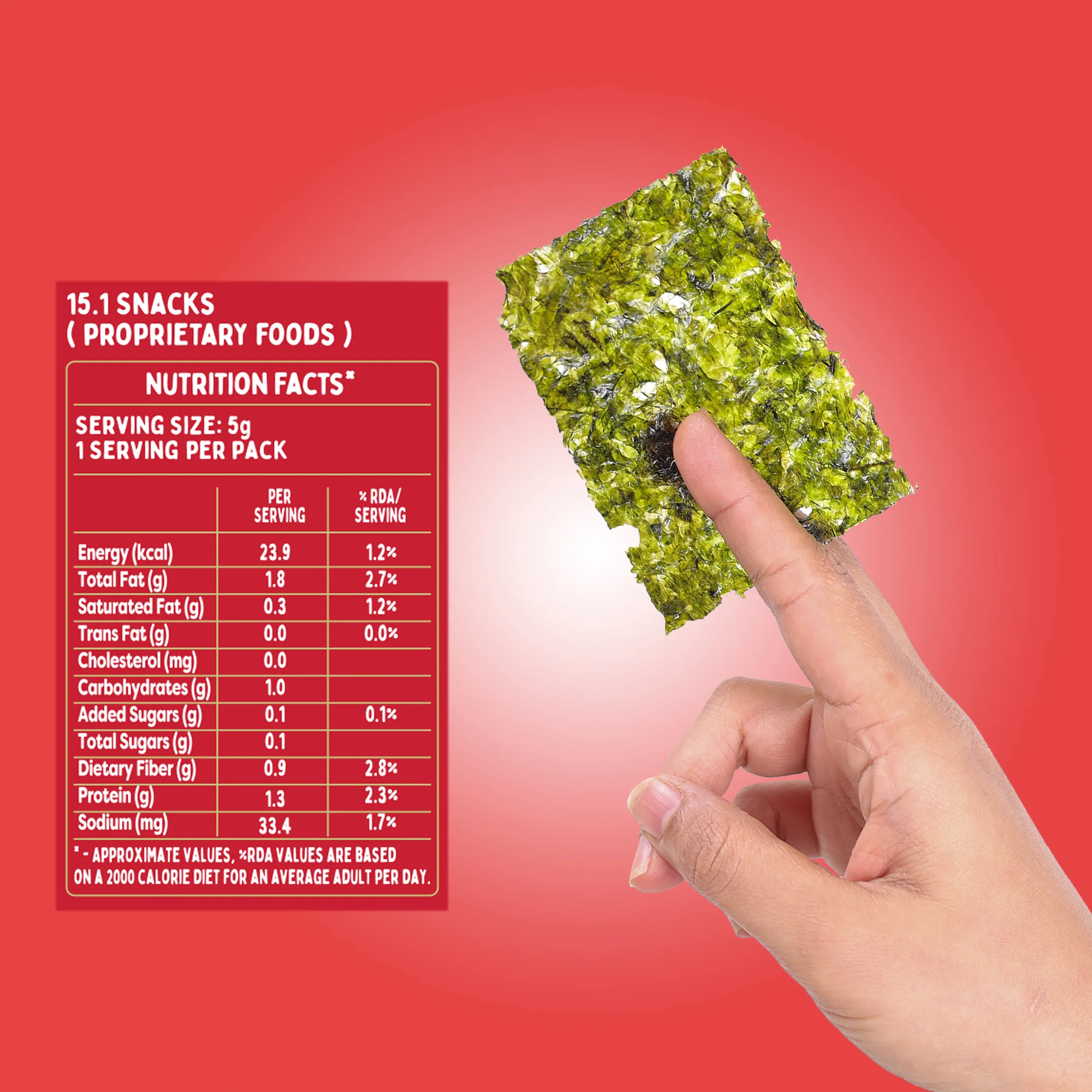 Roasted Seaweed Snack - Kimchi, 5g (Pack of 3, Ready to eat snack | Crispy Umami Nori Chips | Spicy Kimchi Flavour) - Image 3