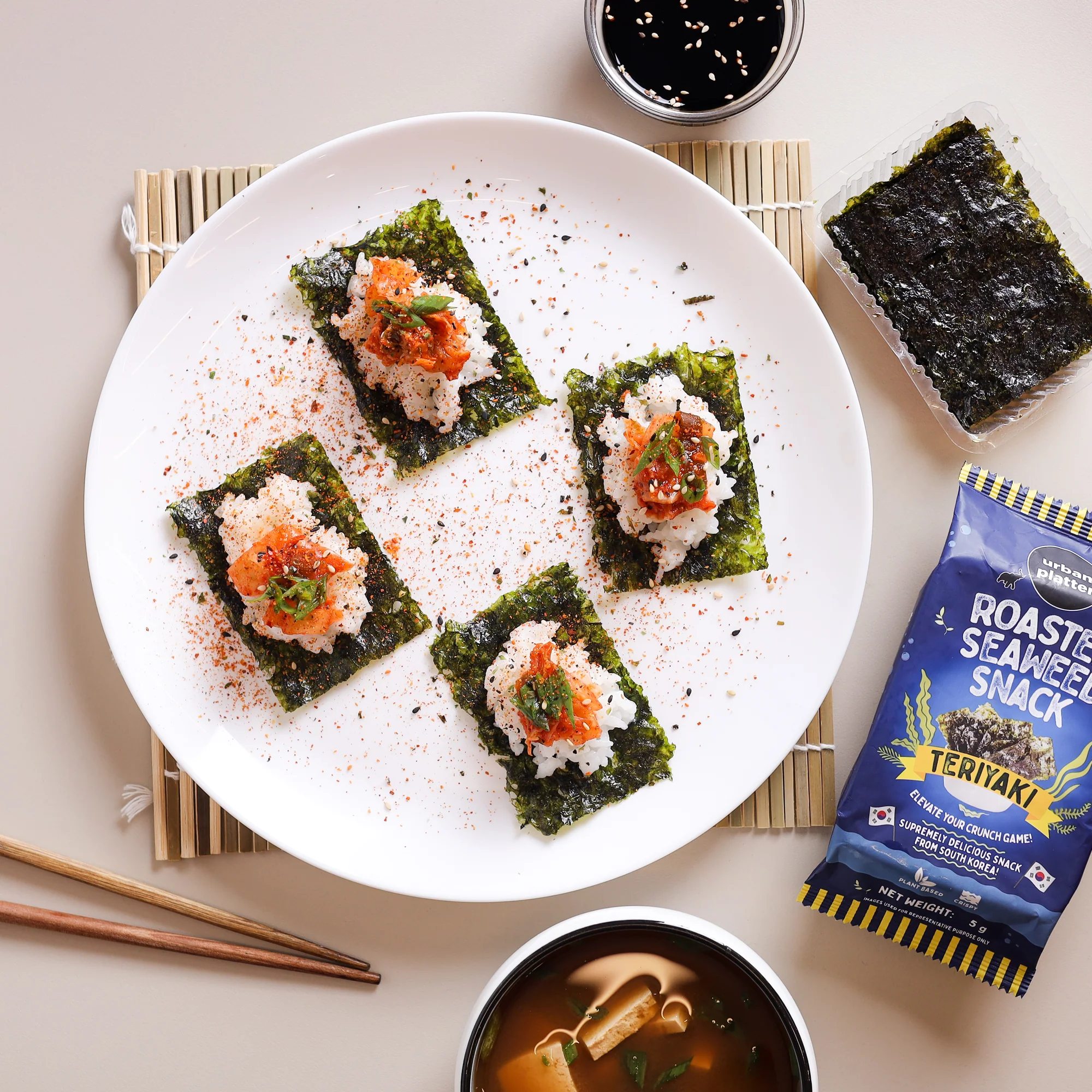 Roasted Seaweed Snack - Teriyaki, 5g (Pack of 3, Ready to eat snack | Crispy Umami Nori Chips | Spicy Teriyaki Flavour) - Image 5