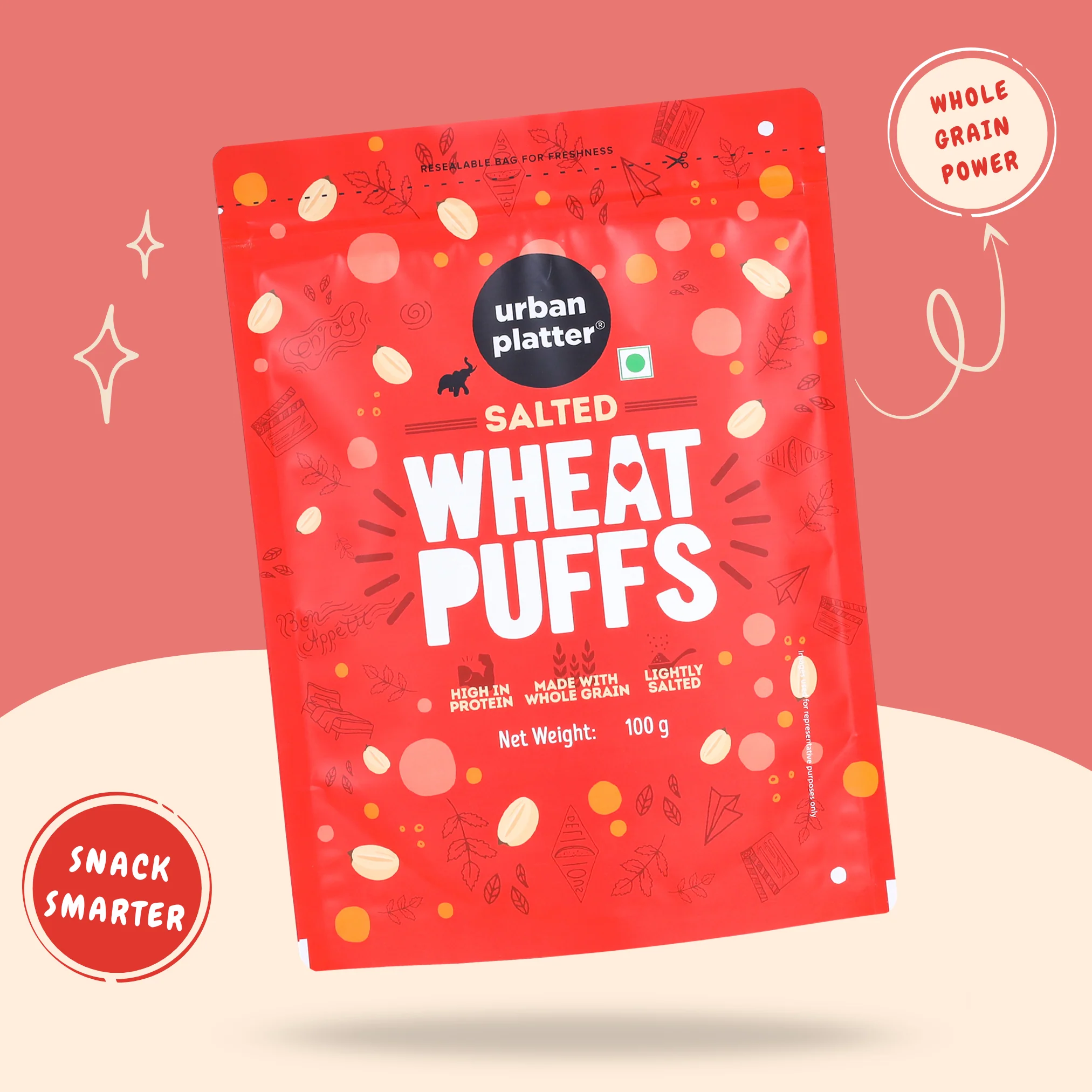 Salted Wheat Puff, 100g (Made from Whole Grain, High in Protein, Lightly Salted, Oil Free, Kid Friendly) - Image 4