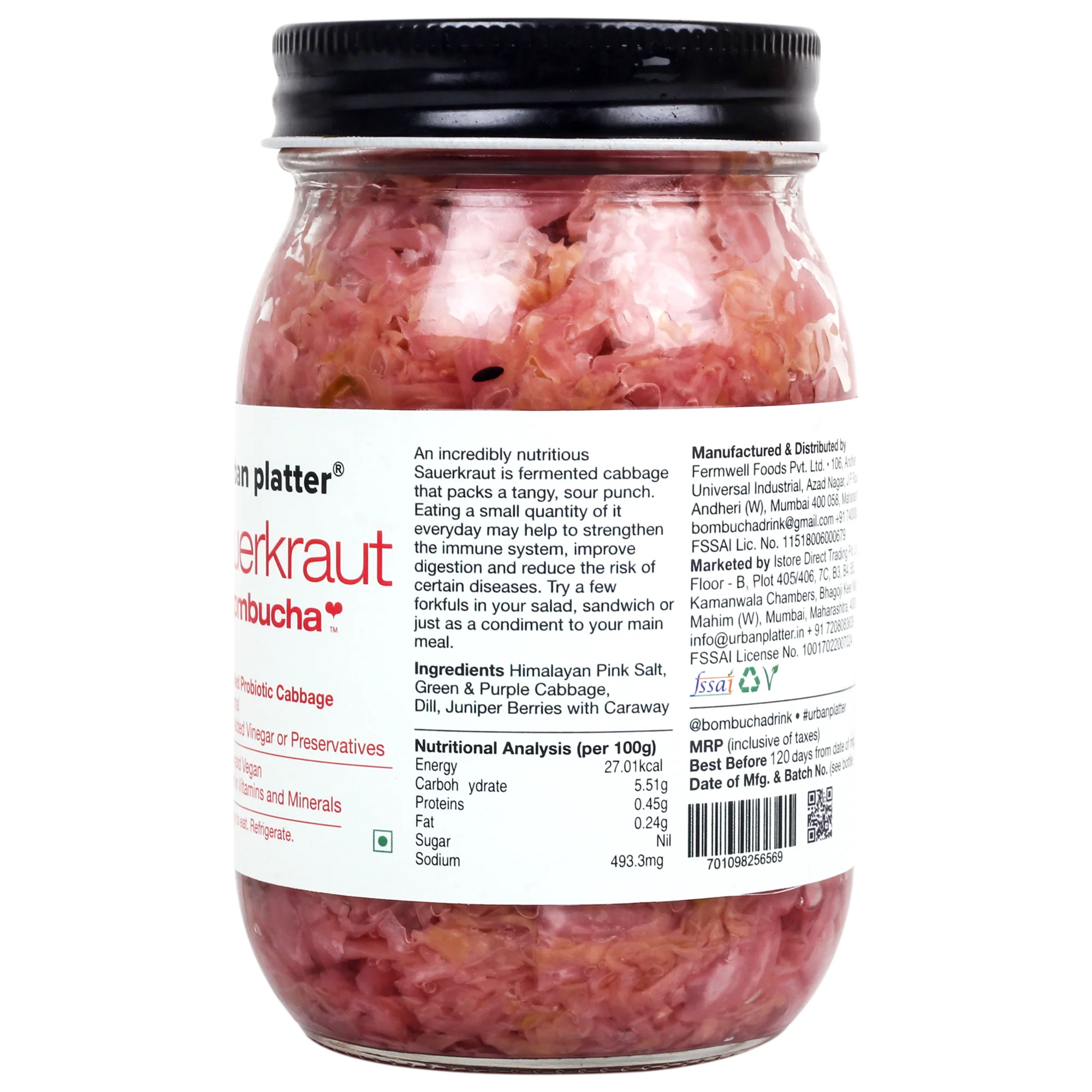 Sauerkraut Original Pickled Probiotic Cabbage, 450g (Raw, Organic | Powered by Bombucha) - Image 3