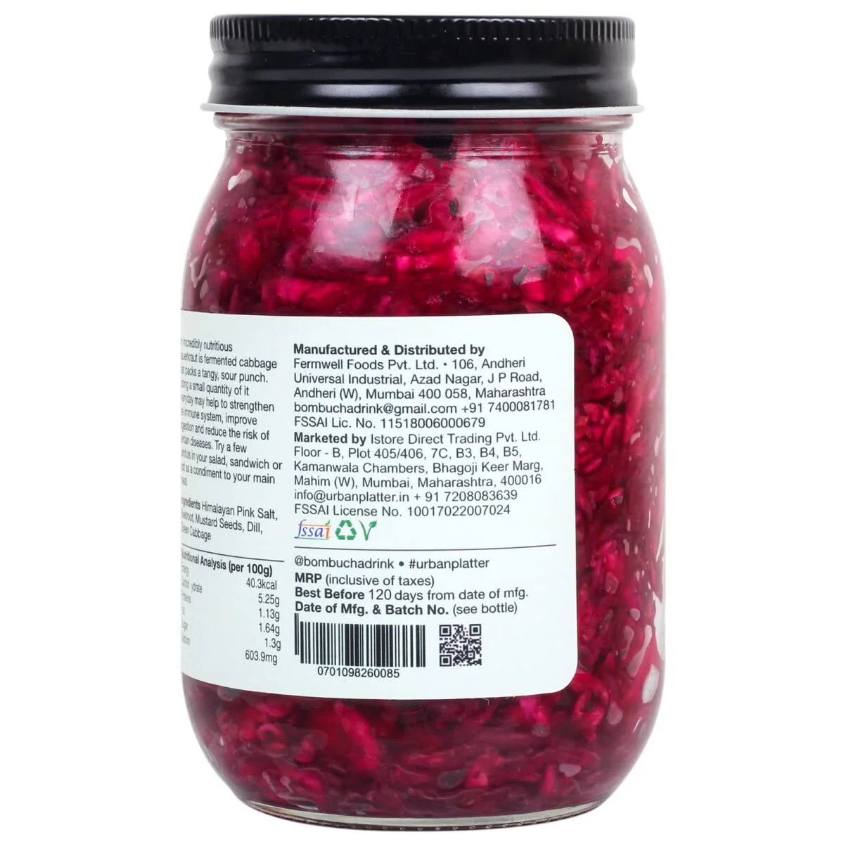 Sauerkraut Original Pickled Probiotic Cabbage with Beetroot, 450g (Raw, Organic & Powered by Bombucha) - Image 2