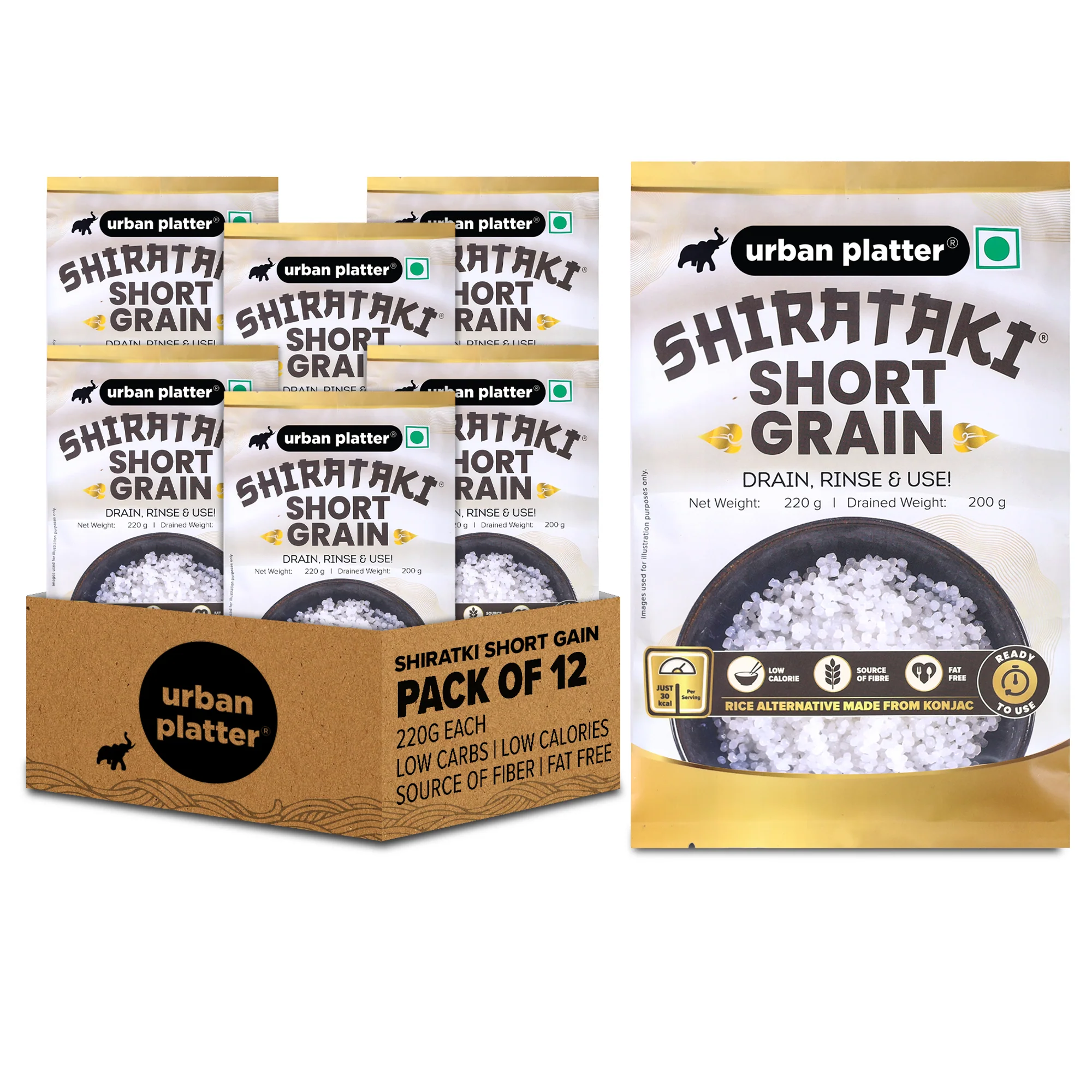 Shirataki Short-Grain Rice, 220g, Pack of 12 (Ultra Low-carb, Low-calorie, Keto-friendly, Fat-free, Gluten-free Alternative to Rice)
