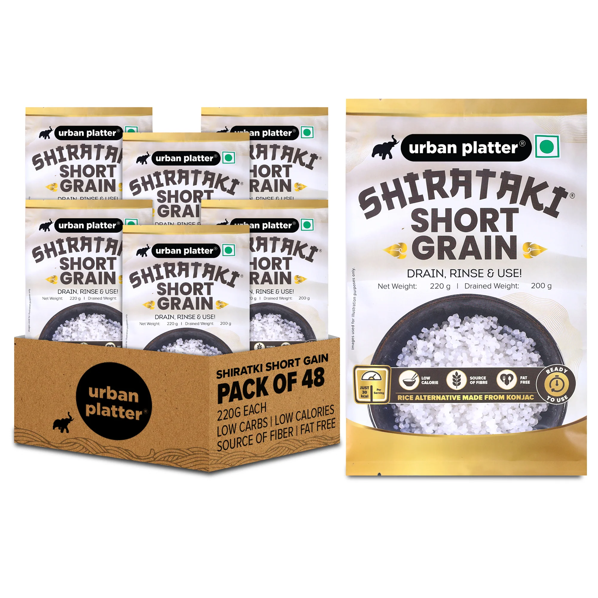 Shirataki Short-Grain Rice, 220g, Pack of 48 (Ultra Low-carb, Low-calorie, Keto-friendly, Fat-free, Gluten-free Alternative to Rice)