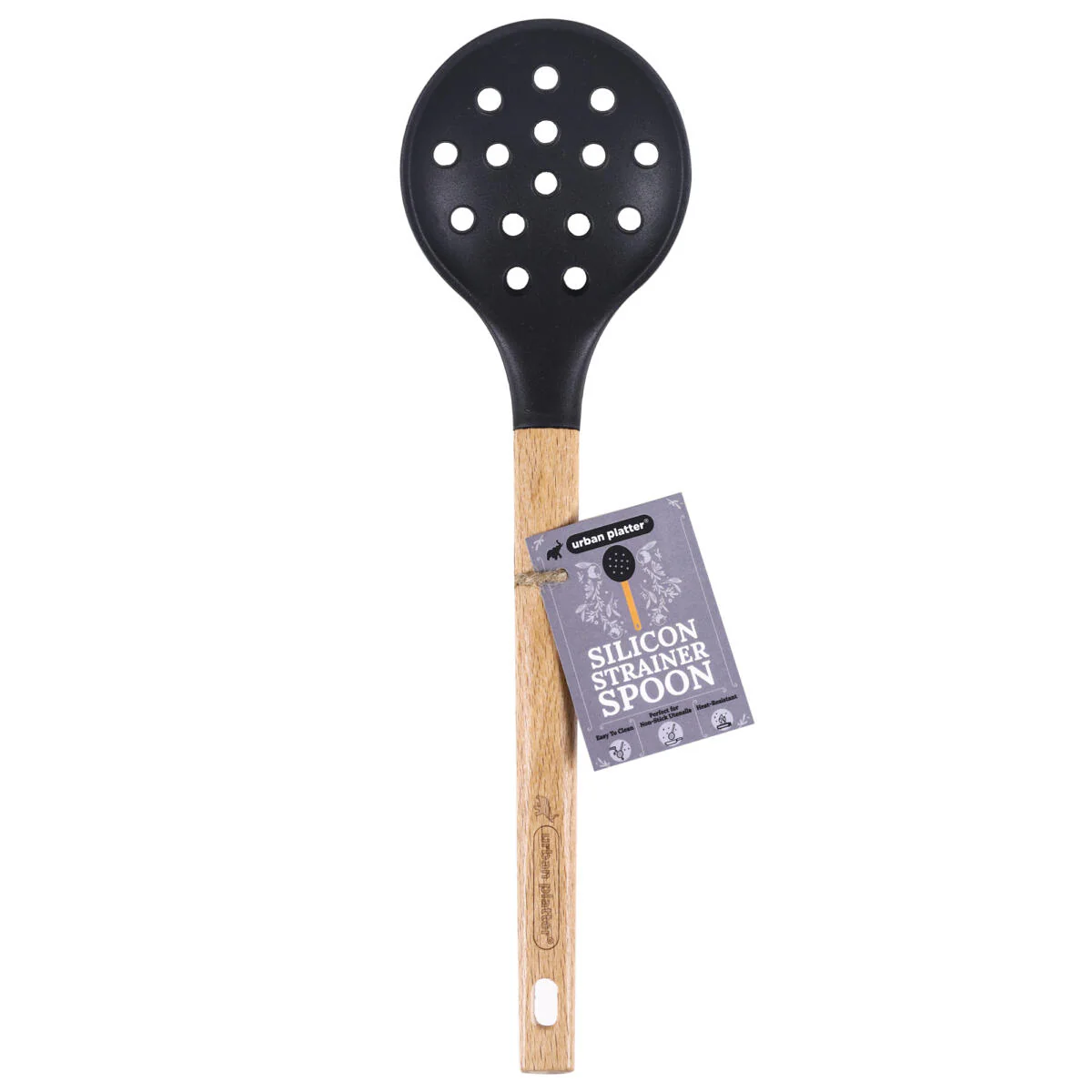 Silicone Kitchen Utensil Silicone Slotted Skimmer Strainer Spoon With Wooden Handle [Ideal For Straning Pasta, Easy to Clean, Perfect for Non-stick Utensils, Heat-Resistant]