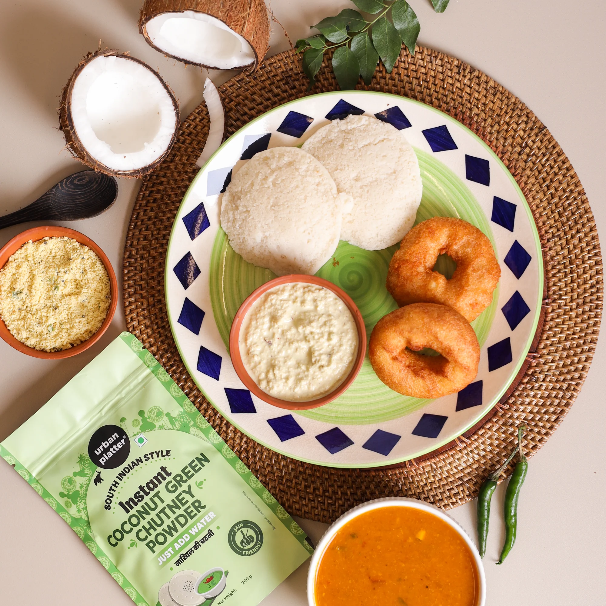 South Indian Style Instant Coconut Green Chutney Powder, 200g [Nariyal ki Chutney, Just Add Water] - Image 6