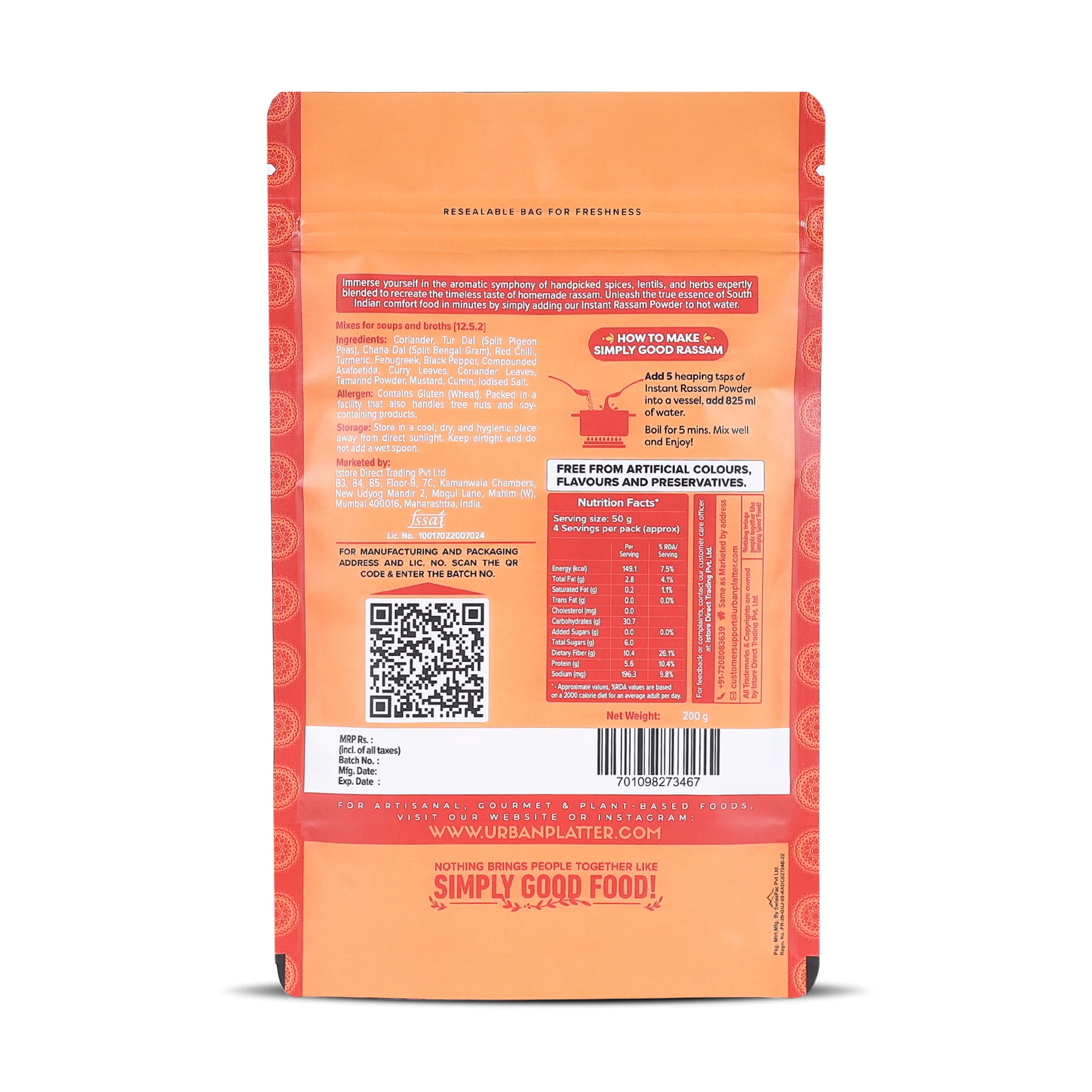 South Indian Style Instant Rassam Powder, 200g (Spicy Lentil Soup, Just Add Water & Cook Rasam) - Image 2