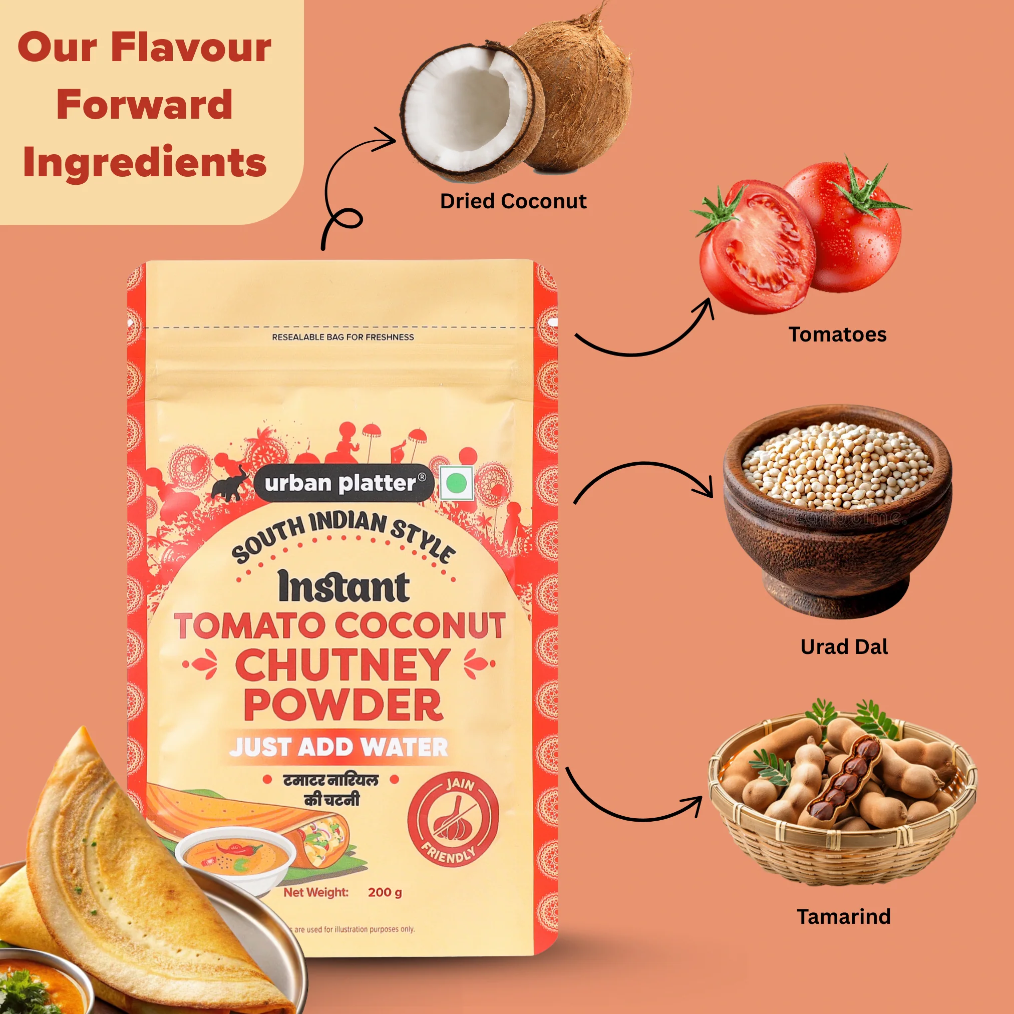 South Indian Style Instant Tomato Coconut Chutney Powder, 200g (Nariyal ki Chutney, Just Add Water) - Image 5