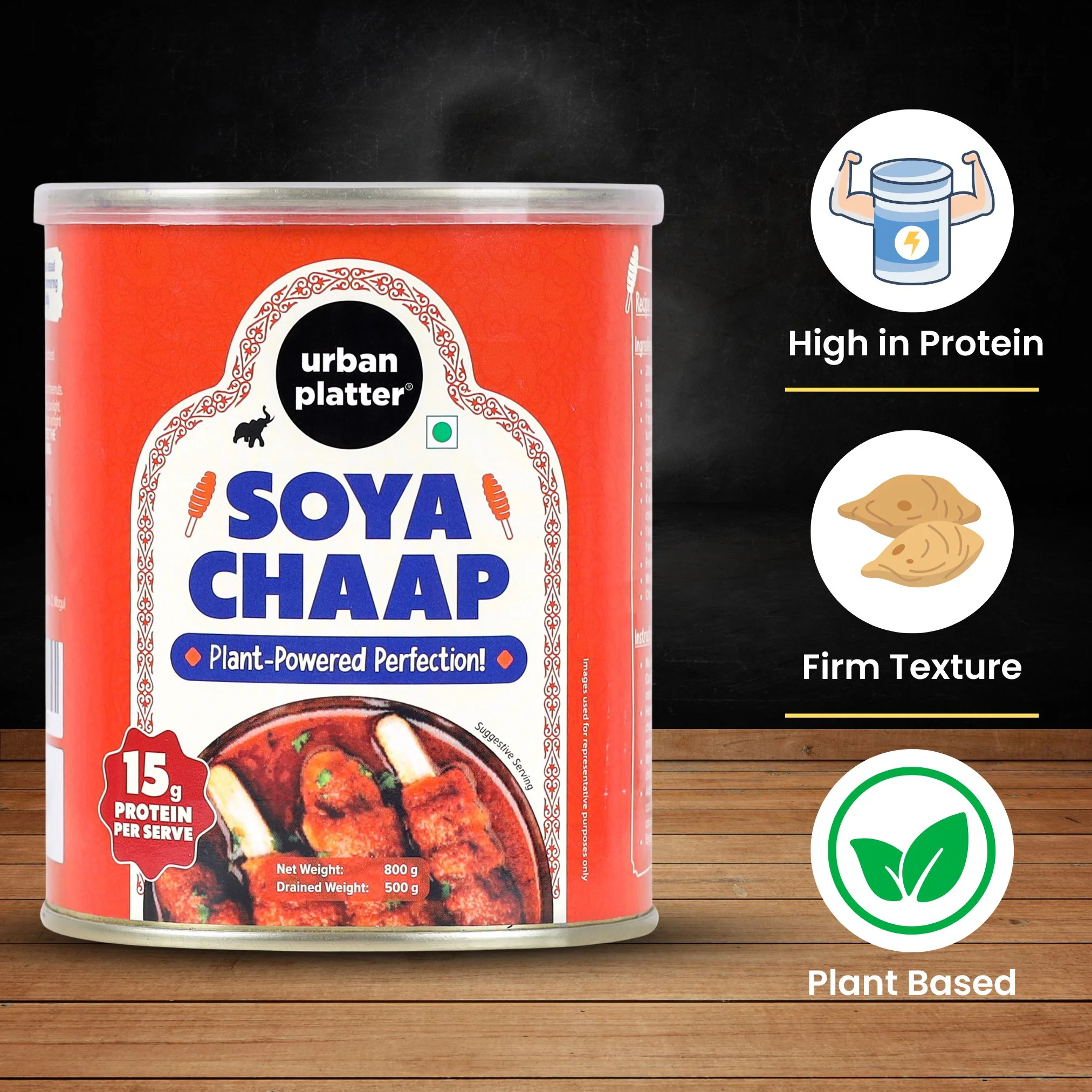Soya Chaap in Brine, 800g (Pack of 2)(Canned | Chunks on Stick | Drained Weight - 500g, Rich in Plant Protein| Soy Chap) - Image 7