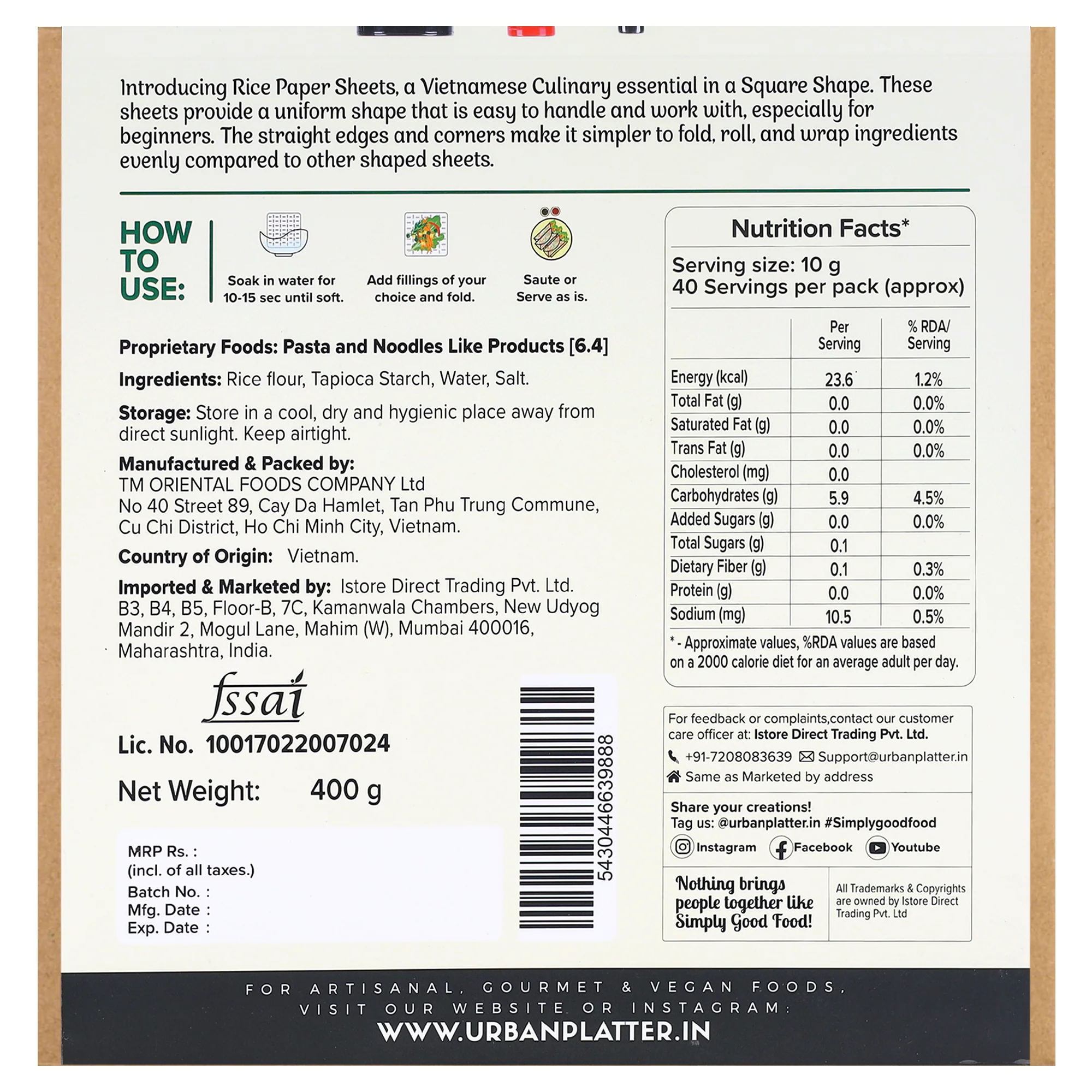 Square Rice Paper Sheets, 400g (Vietnamese Spring Roll Wrappers, Gluten-free, 22 cm each, Easy to Roll) - Image 3