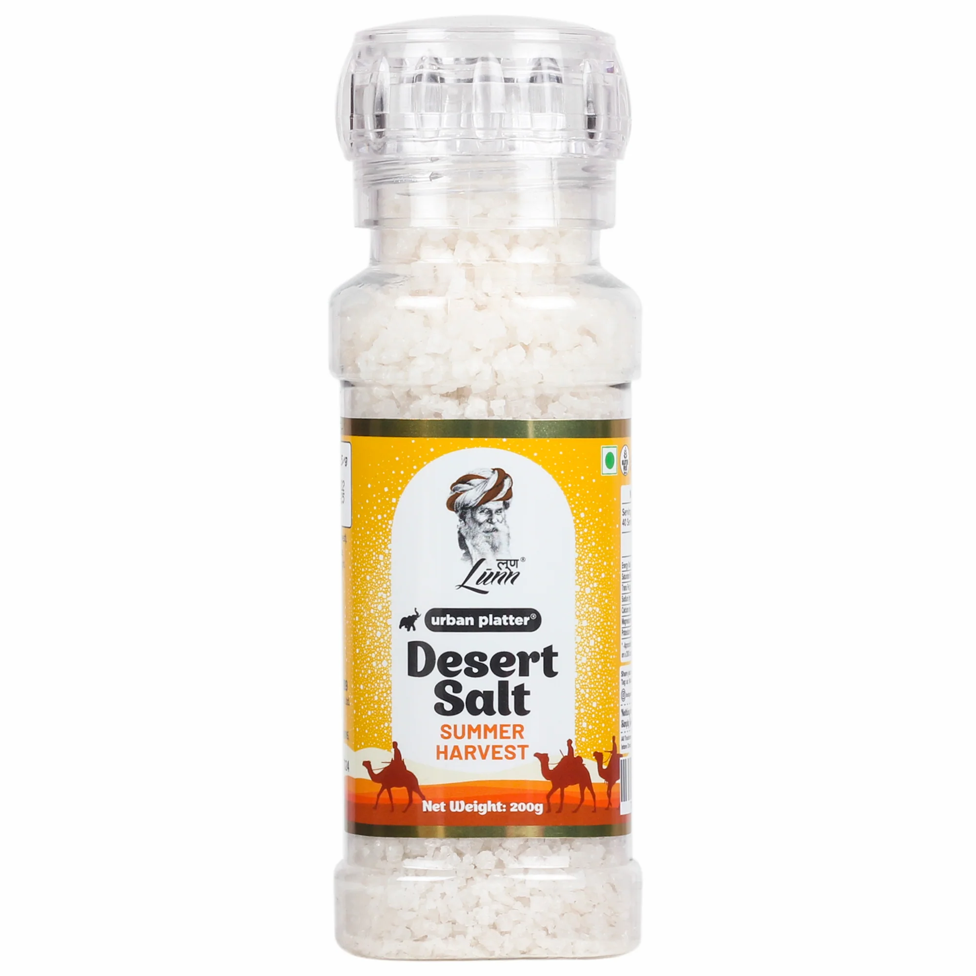 Summer Harvest Desert Salt Grinder, 200g (Powdered By Lunn | summer Harvest | Sparkling White Crystals | Longer Dried Salt)