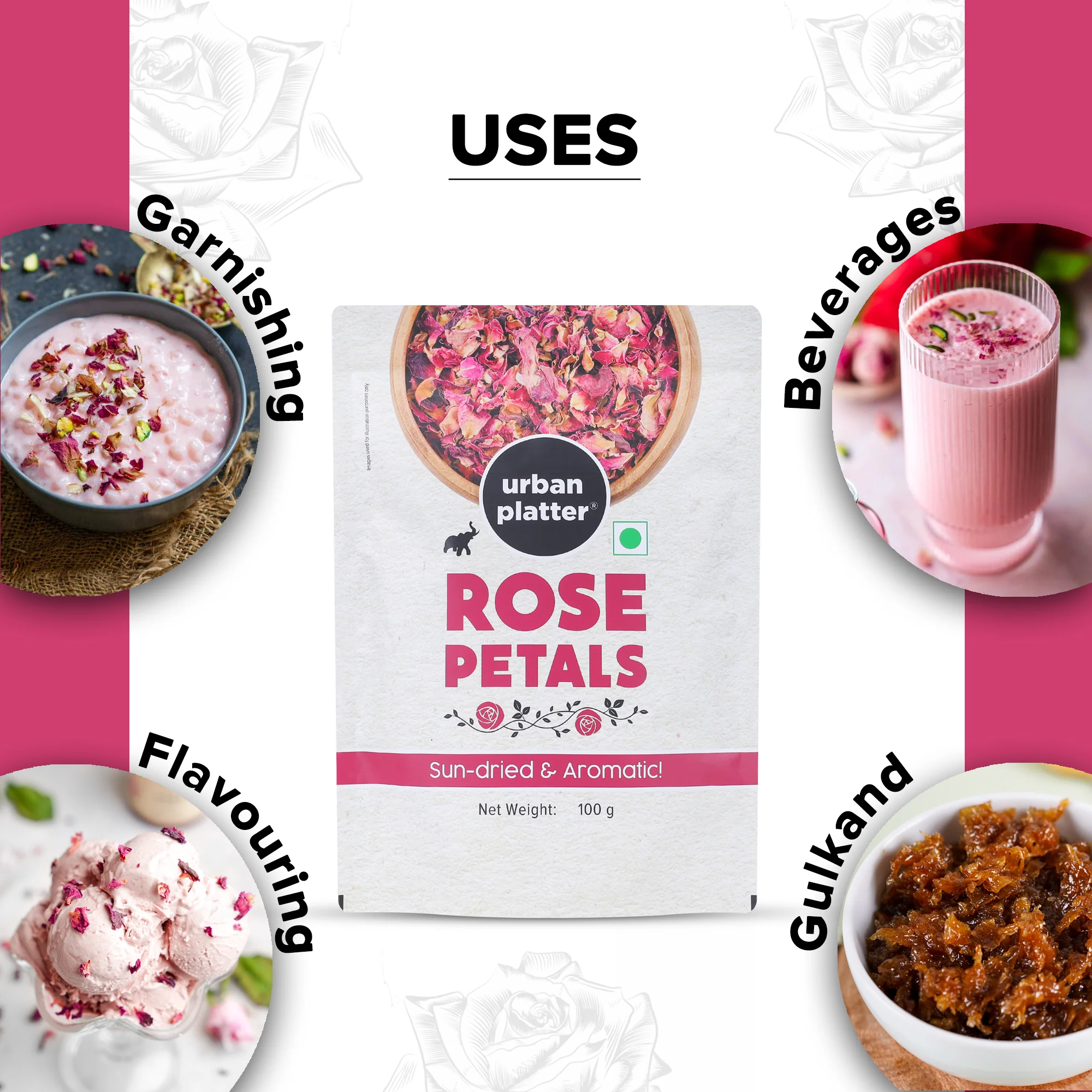 Sun Dried Rose Petals, 100g (100% Edible, Sun-Dried | Gulab Patti | Dried Rose Petals | Use in Tea, Baking, Making Rose Water, Crafting) - Image 6