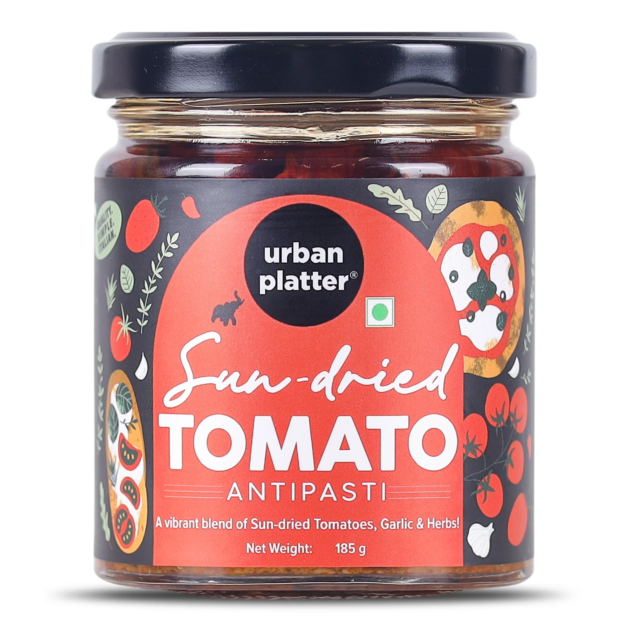 Sundried Tomato Antipasti, 185g (Plant-Based | Preservative-Free | Italian Inspired Appetizer for Topping, Filling or Dipping)