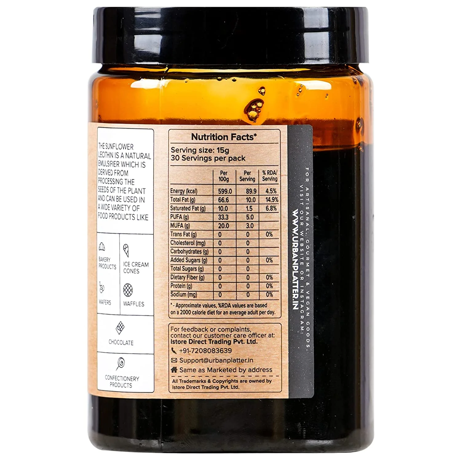 Sunflower Lecithin Liquid, 450g (Emulsifier|Thickener|Stabiliser|Natural Food Additive|Add to bakery products, chocolate, confectionery products) - Image 3