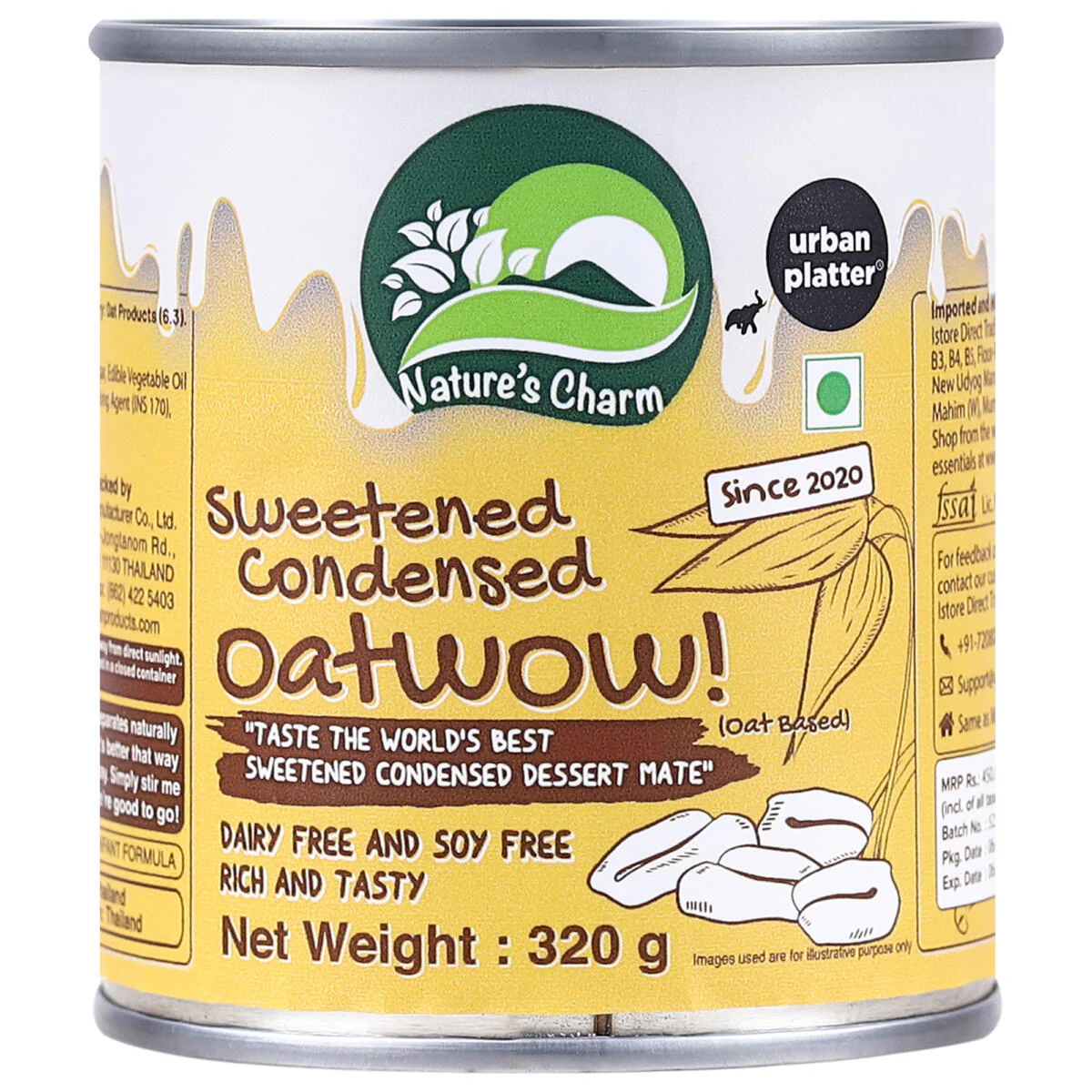 Sweetened Condensed Oatwow Dessert Mate, 320g (Product of Thailand, Oat-Based, Dairy & Soy Free, Perfect for Cakes, Fudge, Cookies)