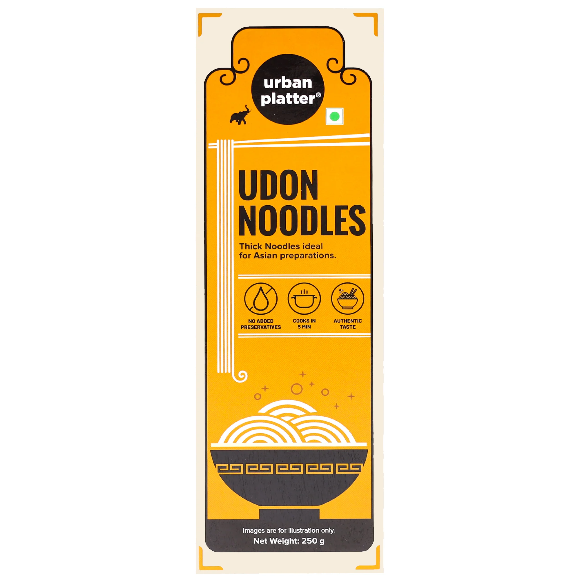Udon Noodles, 250g (Thick Wheat Noodles, Ideal for Asian Preparations, No Added Preservatives)