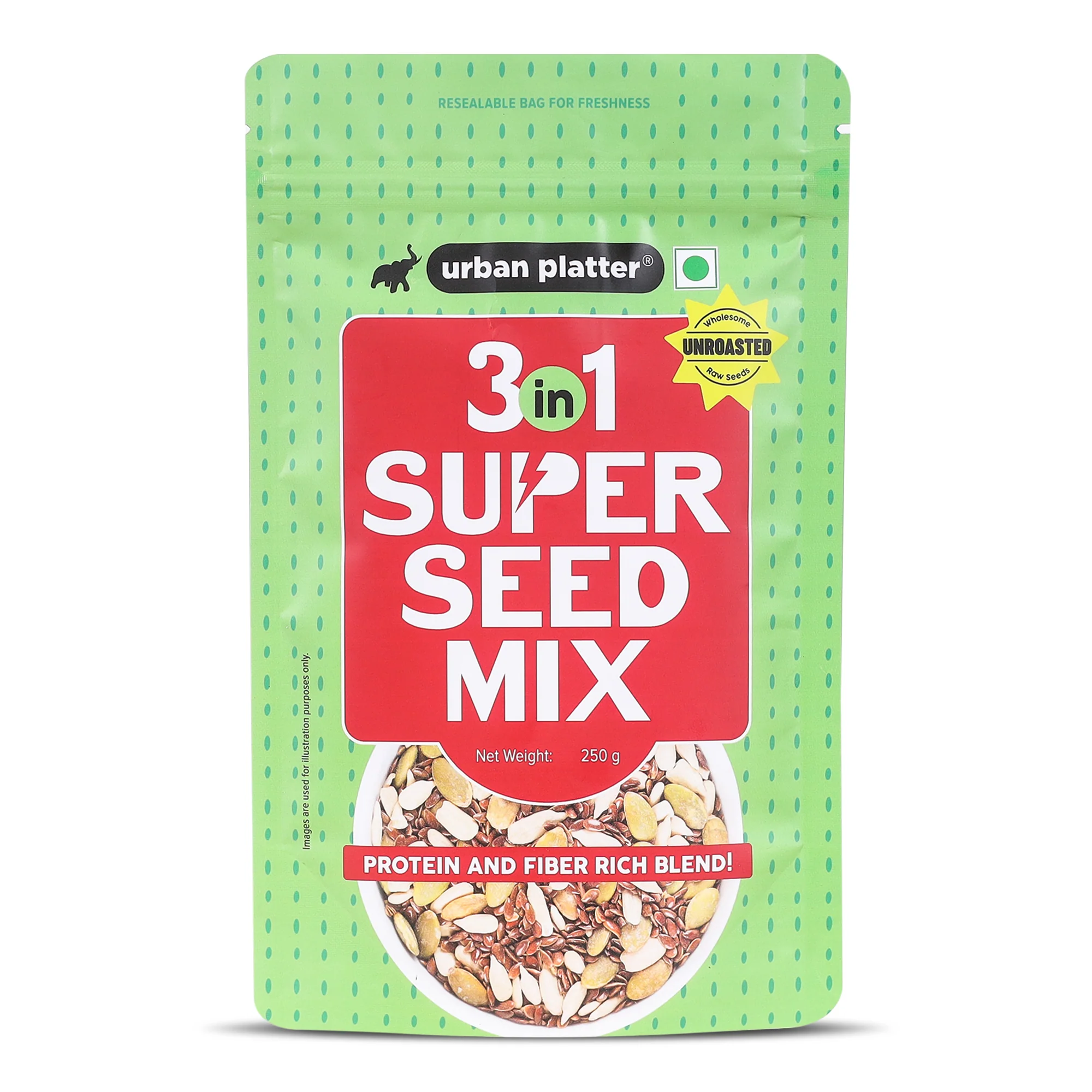 Unroasted 3-in-1 Super Seed Mix, 250g (High Protein & Fiber | Pumpkin, Sunflower & Flax Seed Blend | Raw & Ready-to-Eat Superfood Snack)