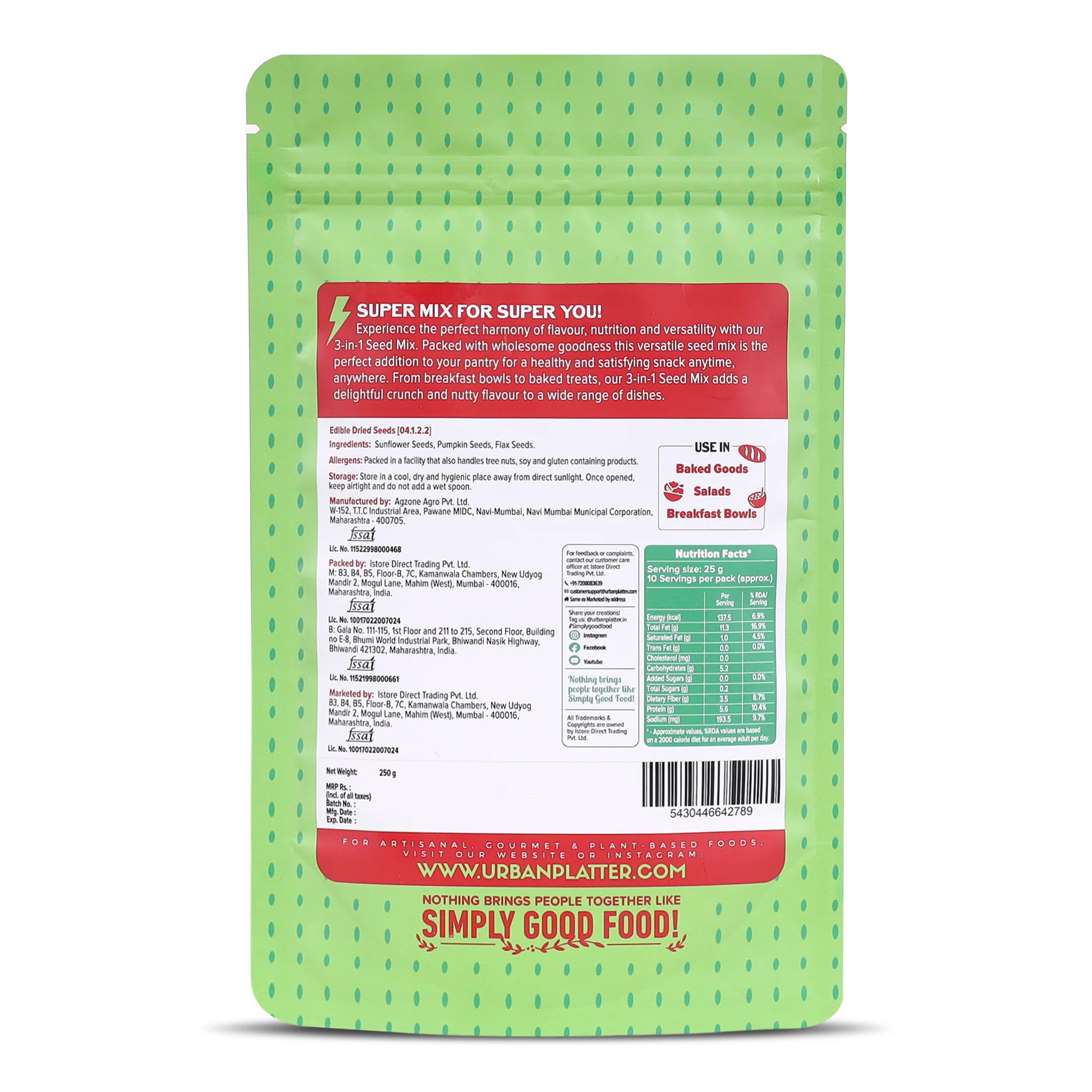 Unroasted 3-in-1 Super Seed Mix, 250g (High Protein & Fiber | Pumpkin, Sunflower & Flax Seed Blend | Raw & Ready-to-Eat Superfood Snack) - Image 2