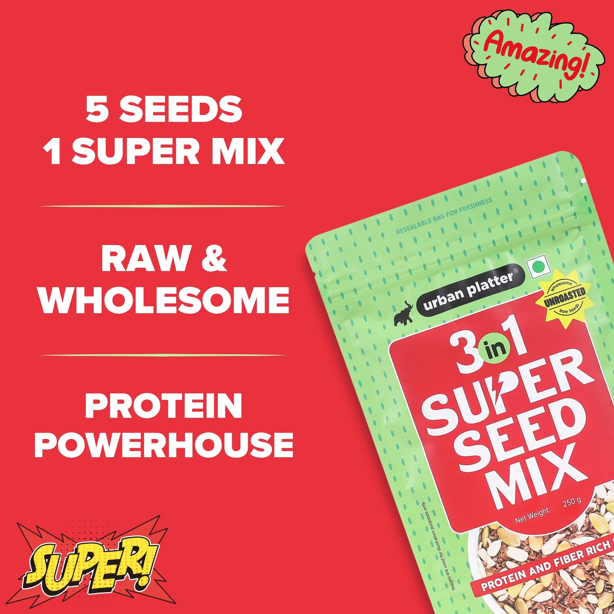 Unroasted 3-in-1 Super Seed Mix, 250g (High Protein & Fiber | Pumpkin, Sunflower & Flax Seed Blend | Raw & Ready-to-Eat Superfood Snack) - Image 5