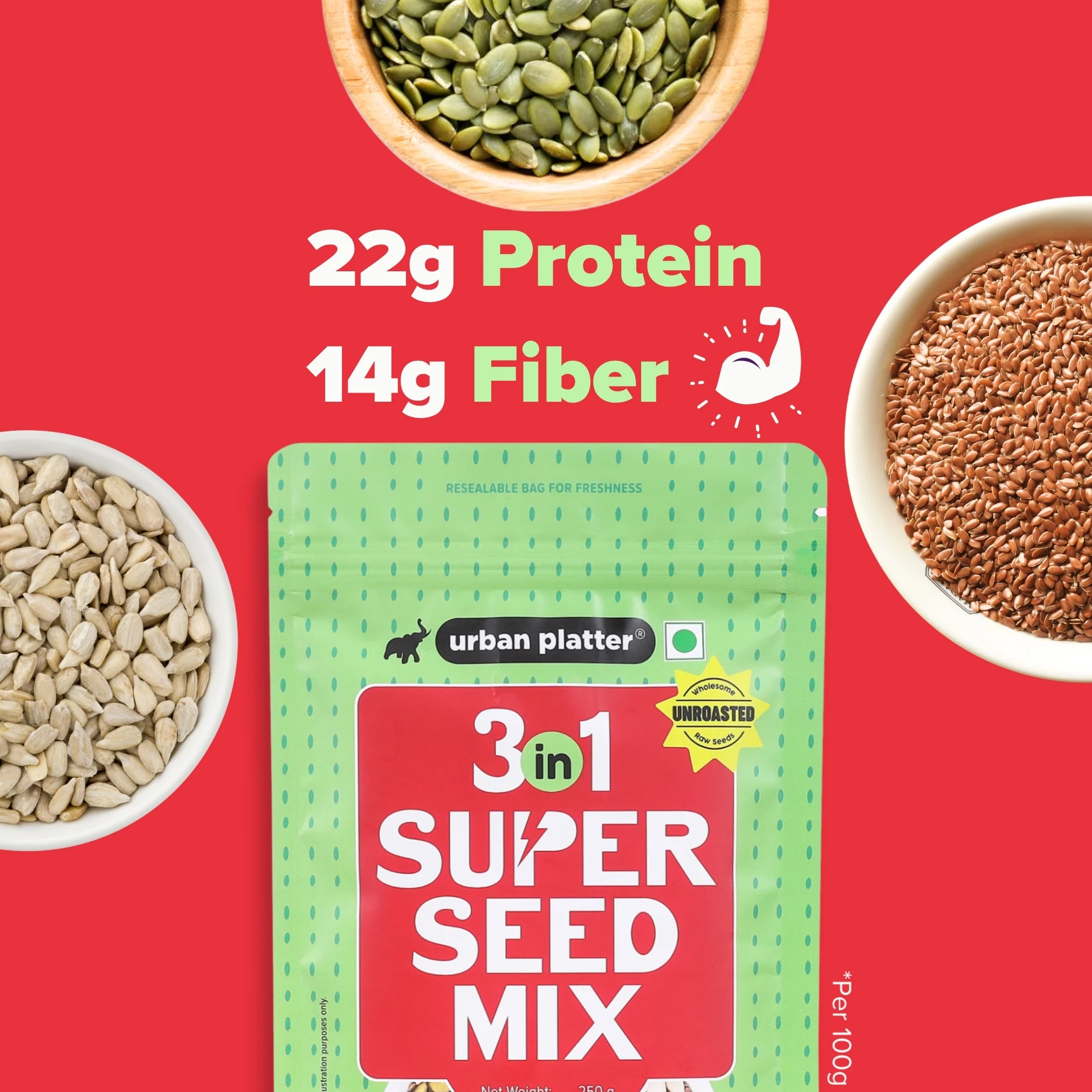 Unroasted 3-in-1 Super Seed Mix, 250g (High Protein & Fiber | Pumpkin, Sunflower & Flax Seed Blend | Raw & Ready-to-Eat Superfood Snack) - Image 6