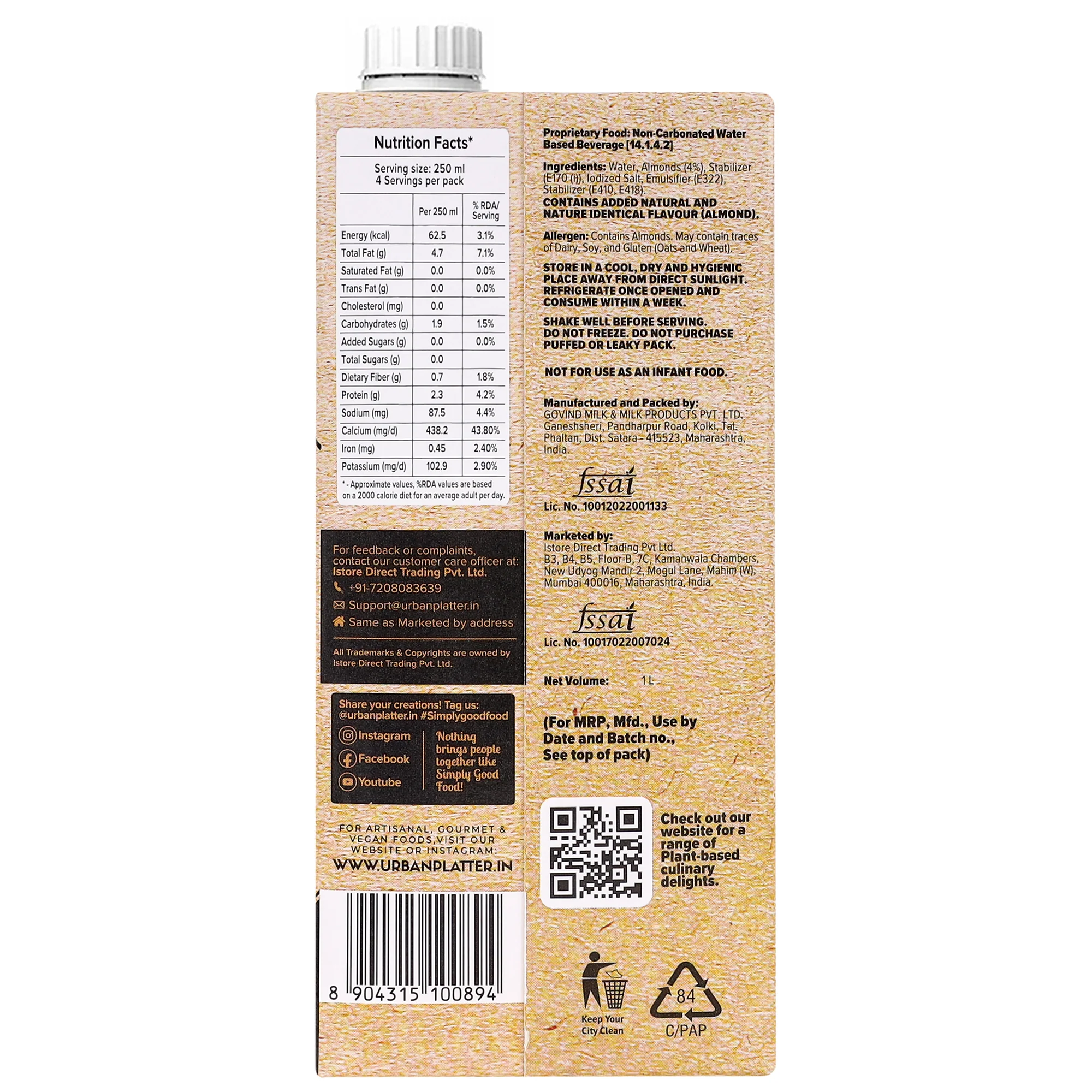 Almond Milk, 1 Litre (Unsweetened | Lactose-Free | Plant-Based Milk Alternative | Works Beautifully in Tea and Coffee) - Image 10
