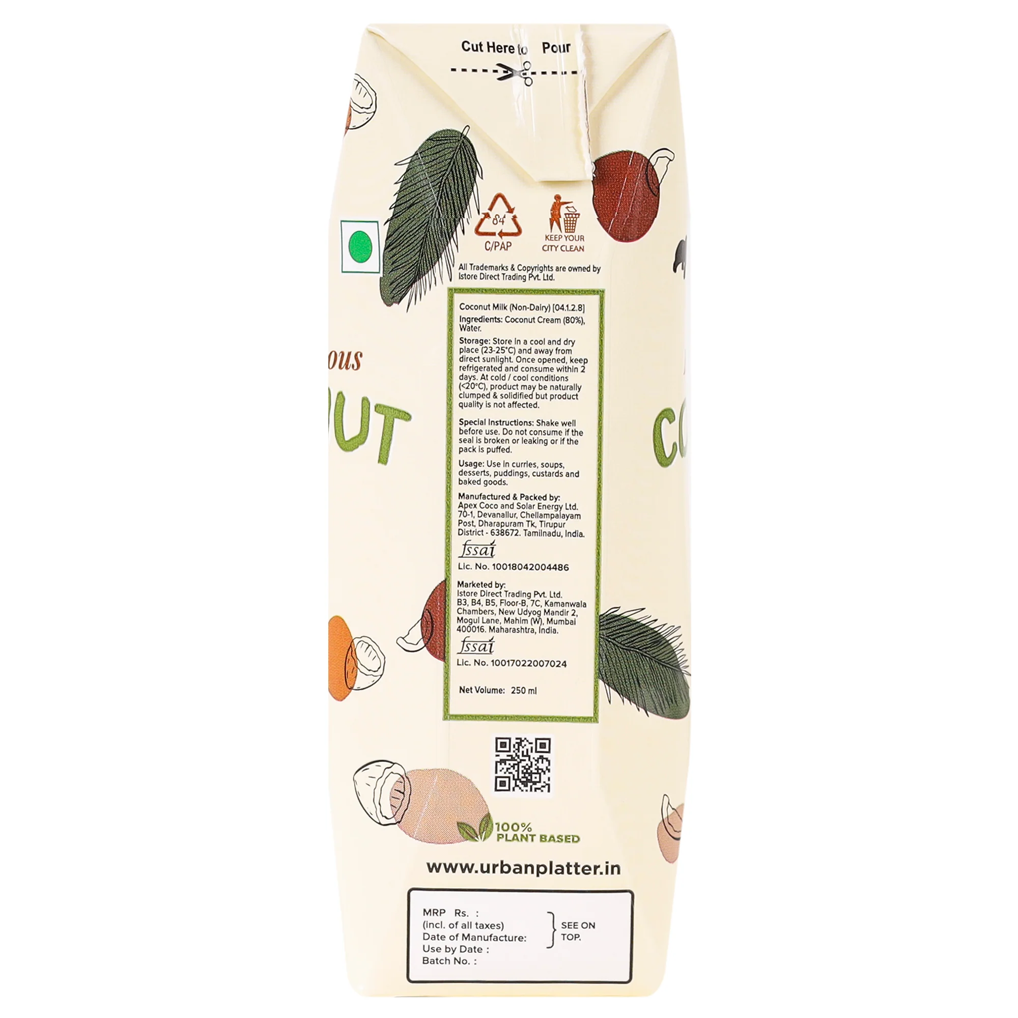 Coconut Milk, 250ml, Pack of 21 (18% Fat, 100% Natural & Unsweetened, Ideal for Curries, Baking & Desserts) - Image 2