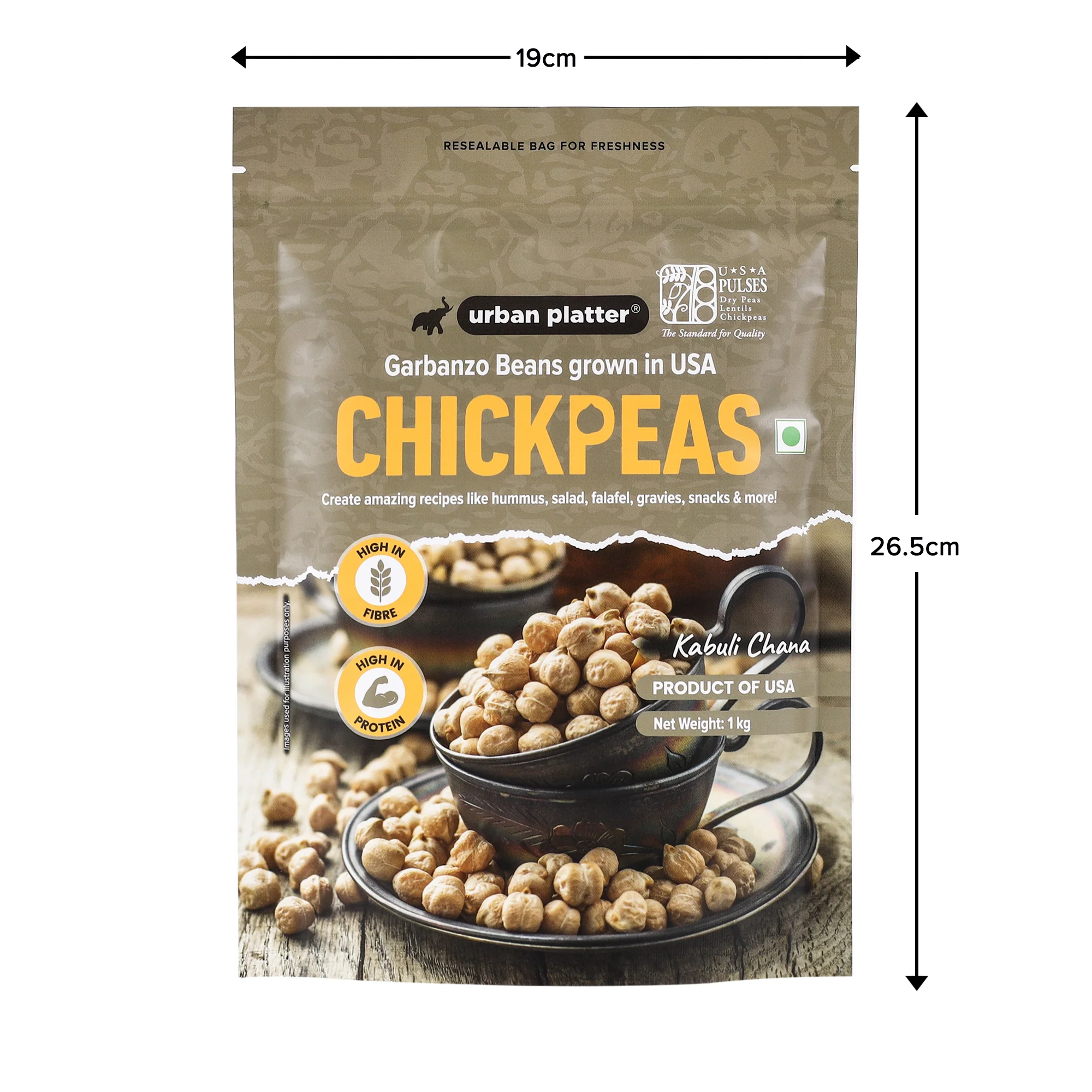 USA Chickpeas, 1kg (Kabuli Chana | Garbanzo Beans | High in Fibre & Protein) - Image 2