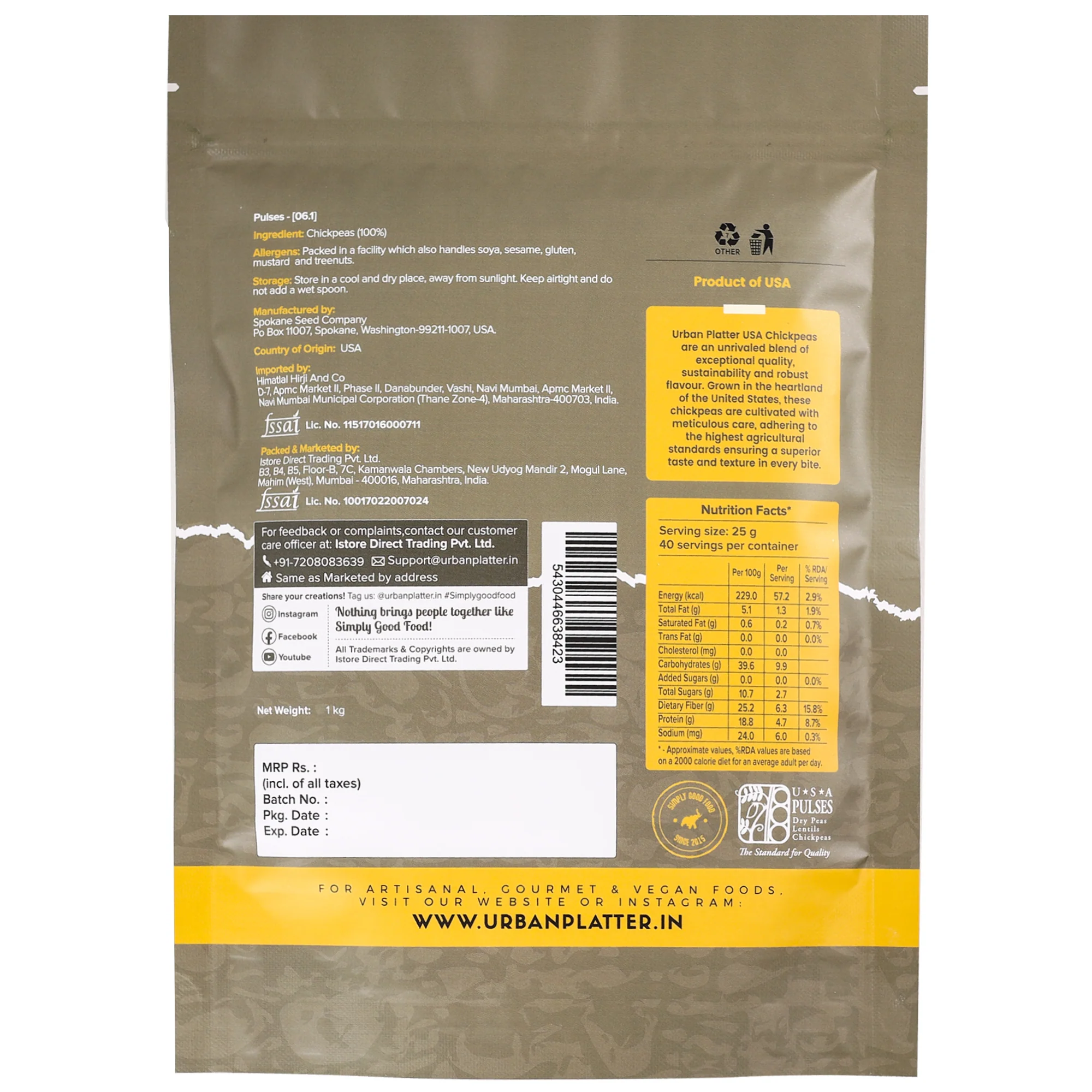 USA Chickpeas, 1kg (Kabuli Chana | Garbanzo Beans | High in Fibre & Protein) - Image 3