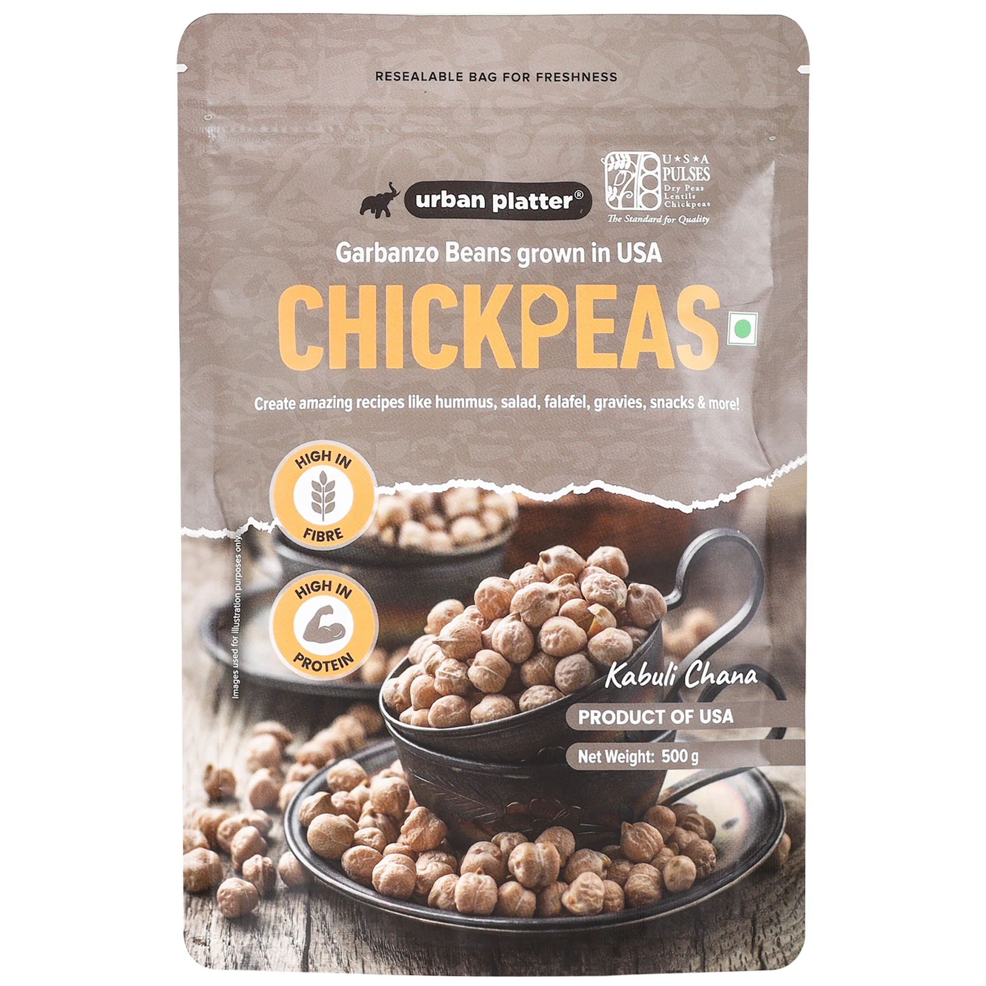USA Chickpeas, 500g (Kabuli Chana | Garbanzo Beans | High in Fibre & Protein)